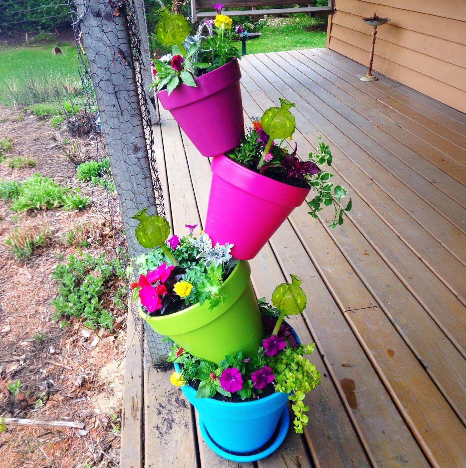 Large Multicolor Hand Blown Glass Plant Watering Globes Set