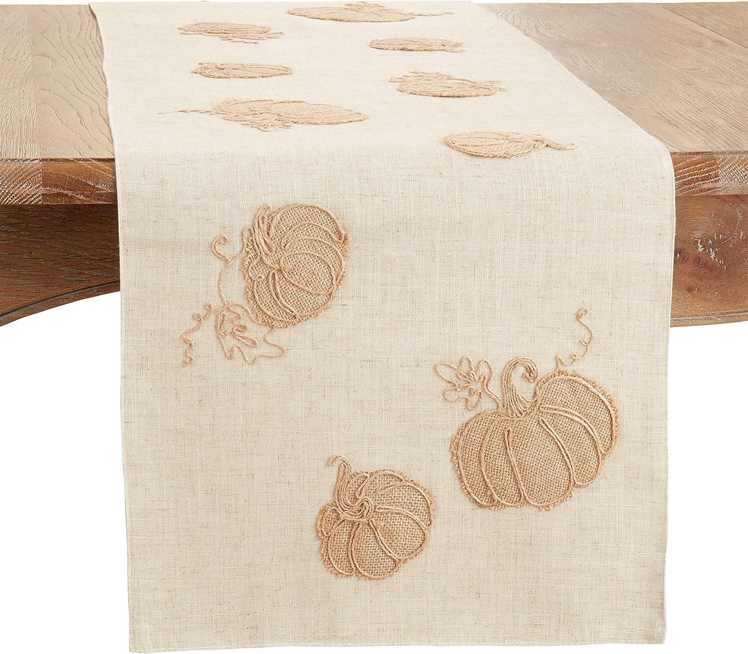 Beige Pumpkin Appliqué Fall Table Runner, 16" x 70"