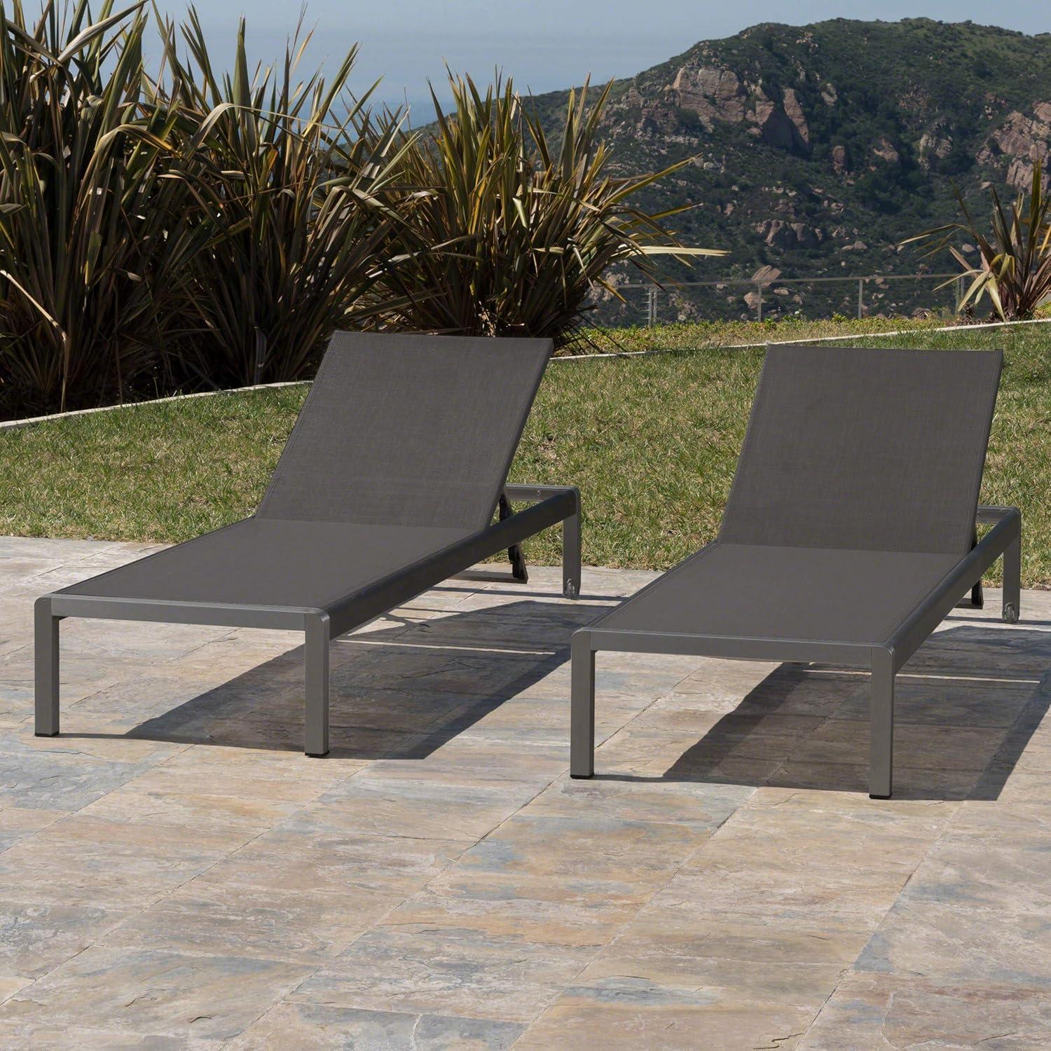 Crested Bay Outdoor Grey Aluminum Chaise Lounge with Dark Grey Mesh Seat