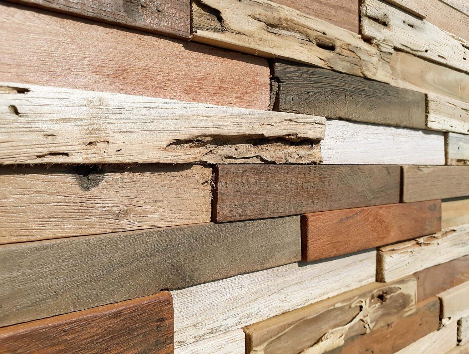 Rustic Reclaimed Wood 3D Wall Panels, 19.5" x 7", Set of 10