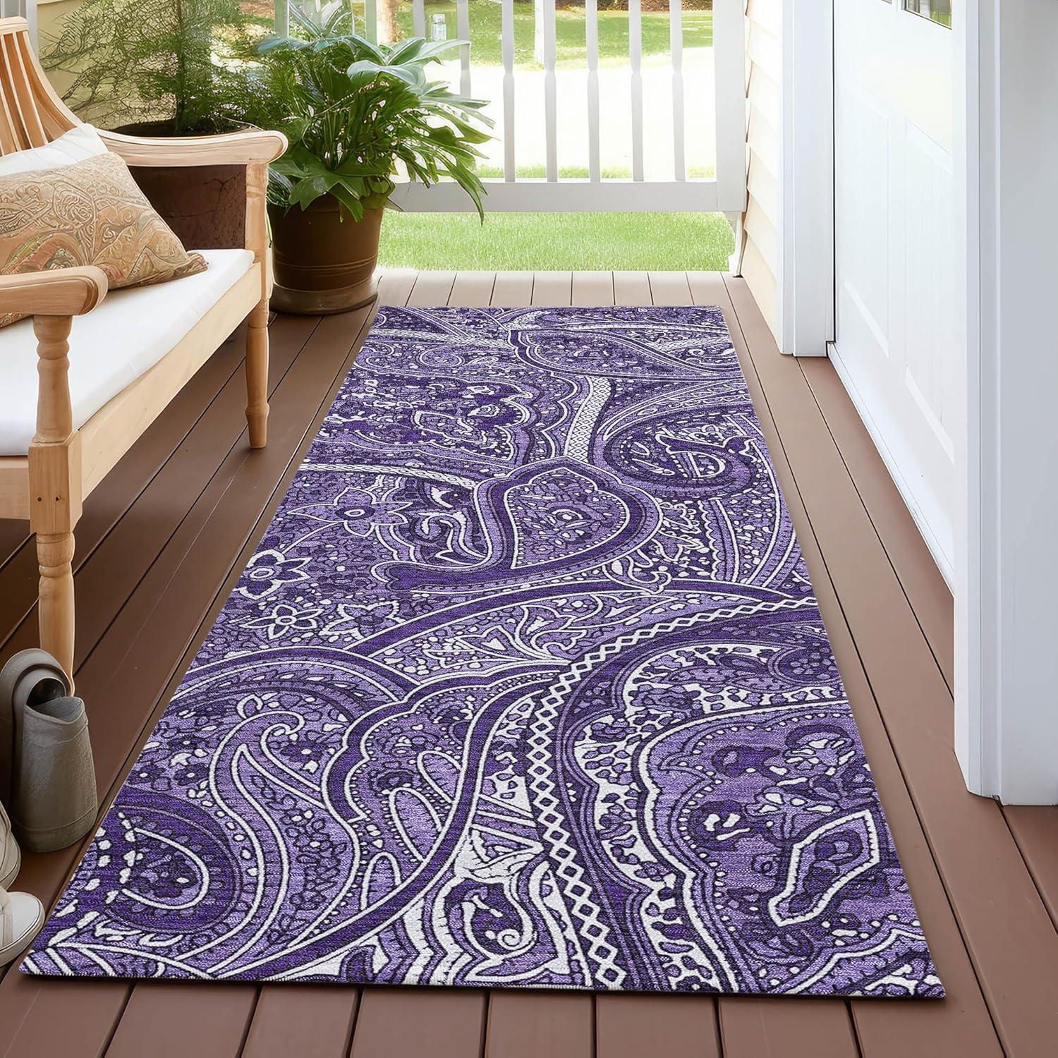 Addison Rugs Chantille ACN623 Purple 2'3" x 7'6" Indoor Outdoor Hallway Runner Rug, Stain Resistant Washable Kitchen Area Carpet for Bathroom, Laundry and Bedroom Rug