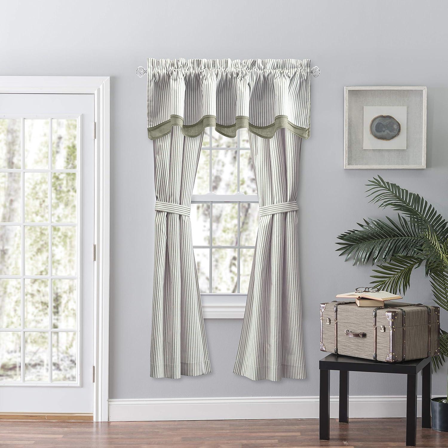 Ellis Curtain Plaza Classic Ticking Stripe Printed 3" Rod Pocket Double Layer Bradford Valance 58" x 15" Sage