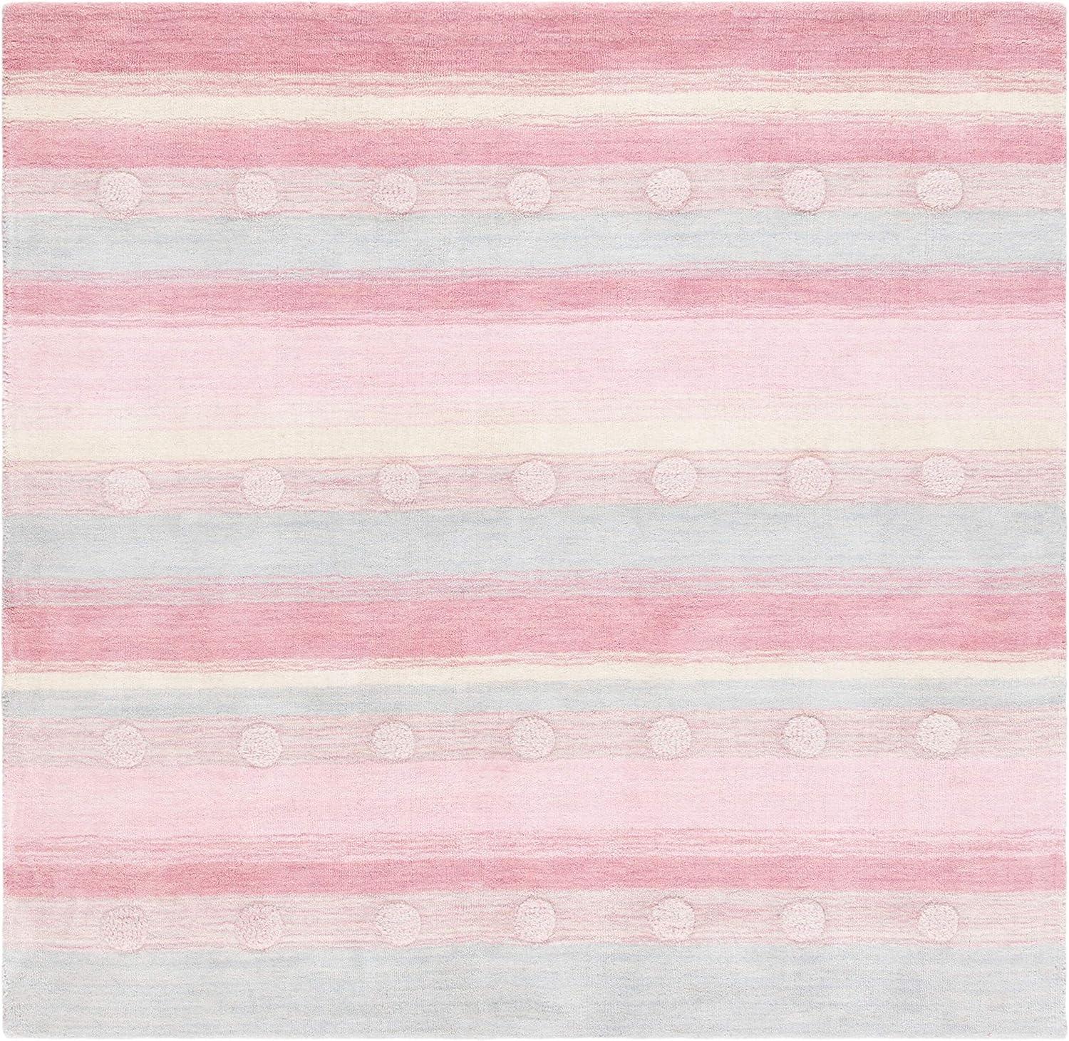 SAFAVIEH Kids Jayde Geometric Striped Wool Area Rug, Light Blue/Pink, 5' x 5' Square