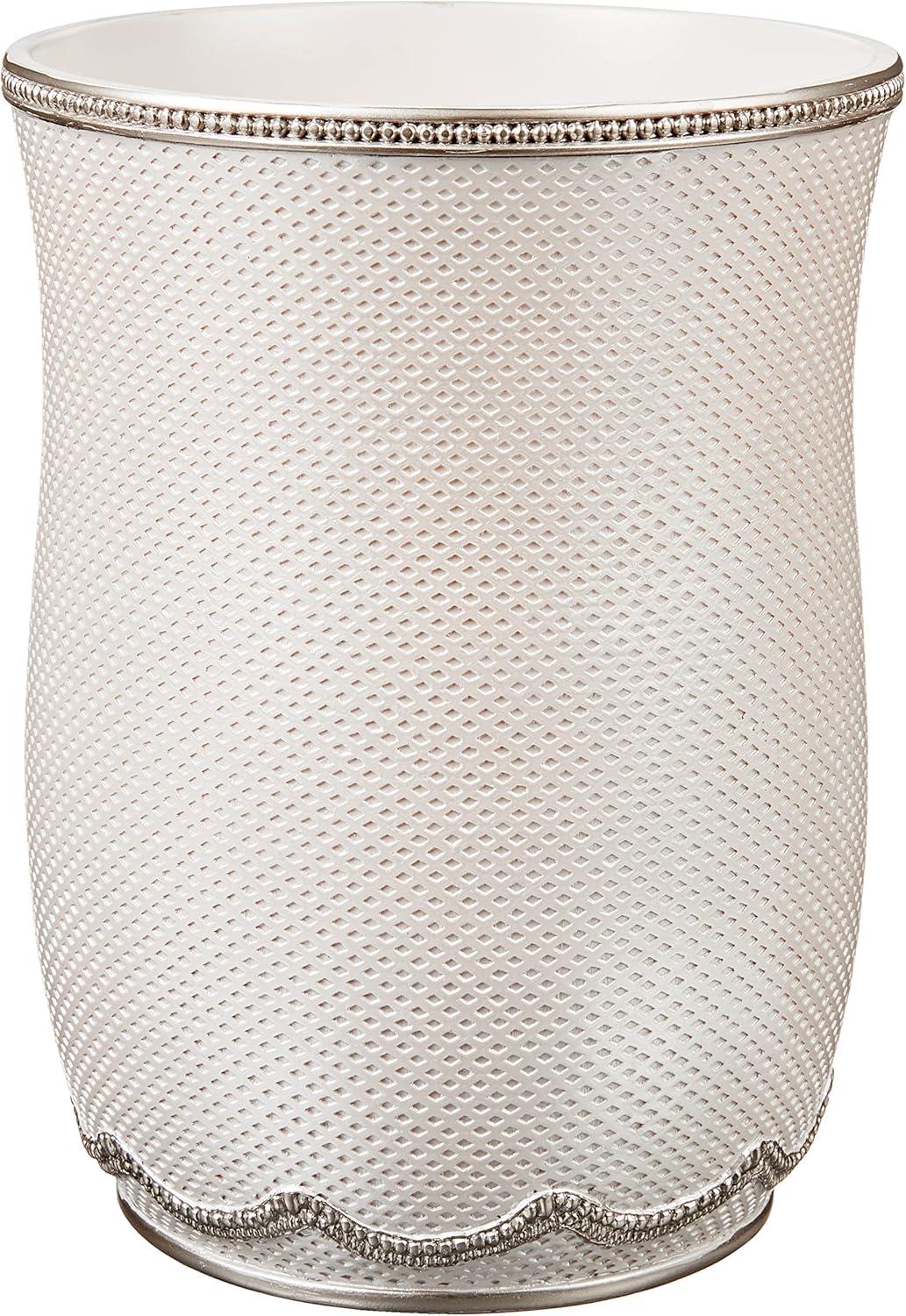 Beige Floral Embossed Resin Bathroom Waste Basket