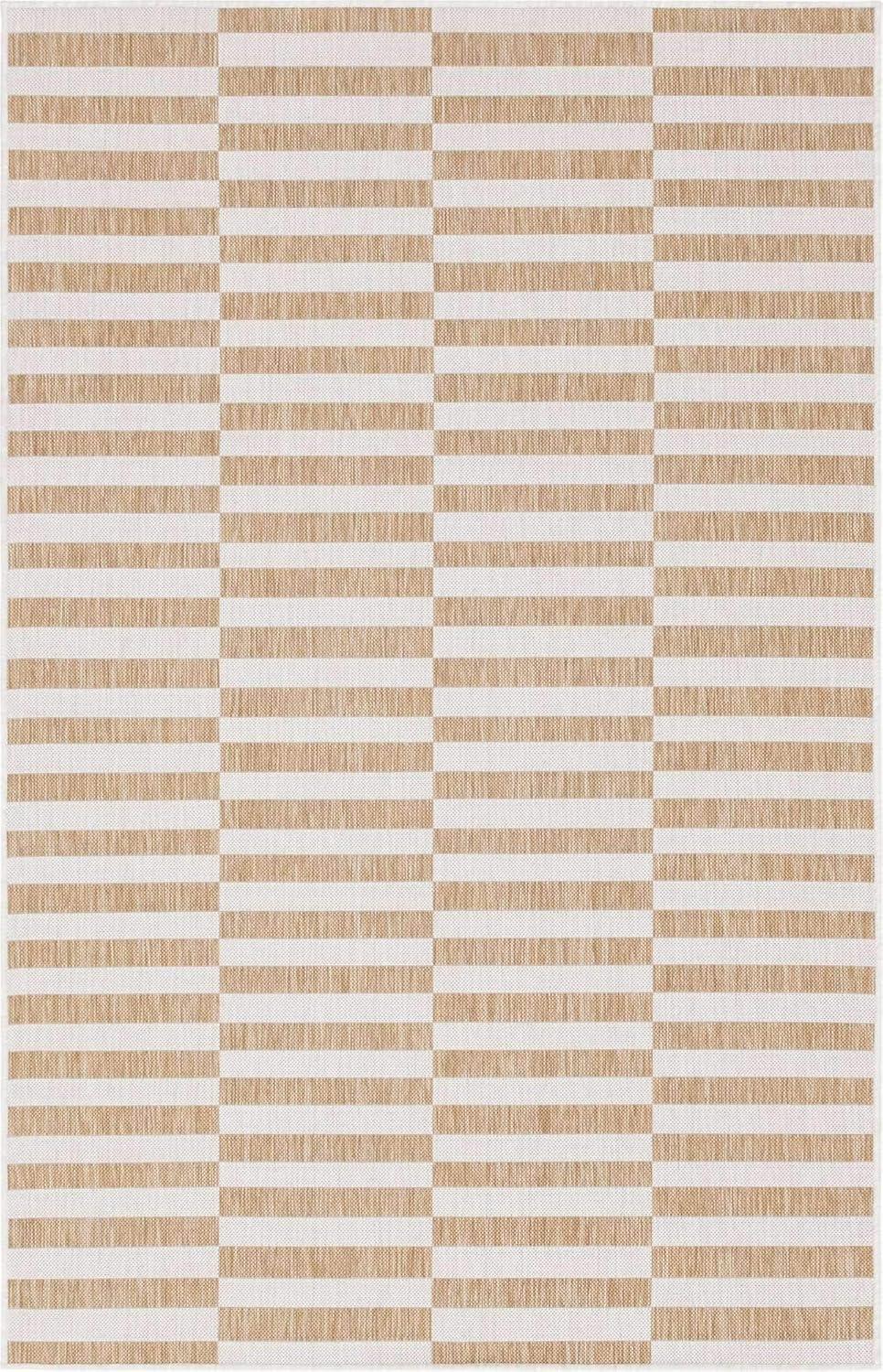 Unique Loom 5' 1 x 8' 0 Rectangle Indoor/Outdoor Striped Taupe Area Rug