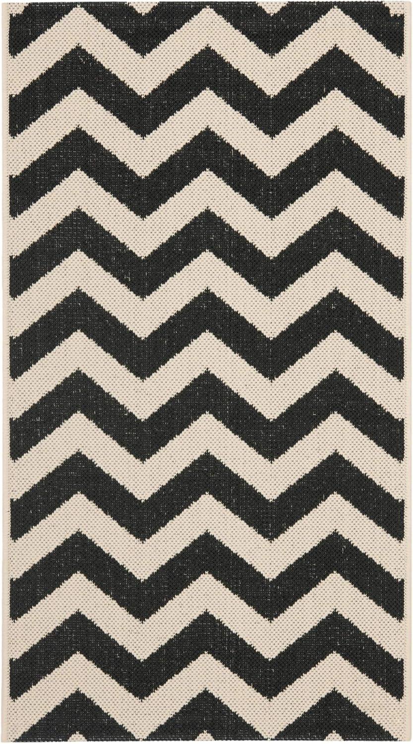 Black and Beige Chevron Outdoor Area Rug, 9' x 12'