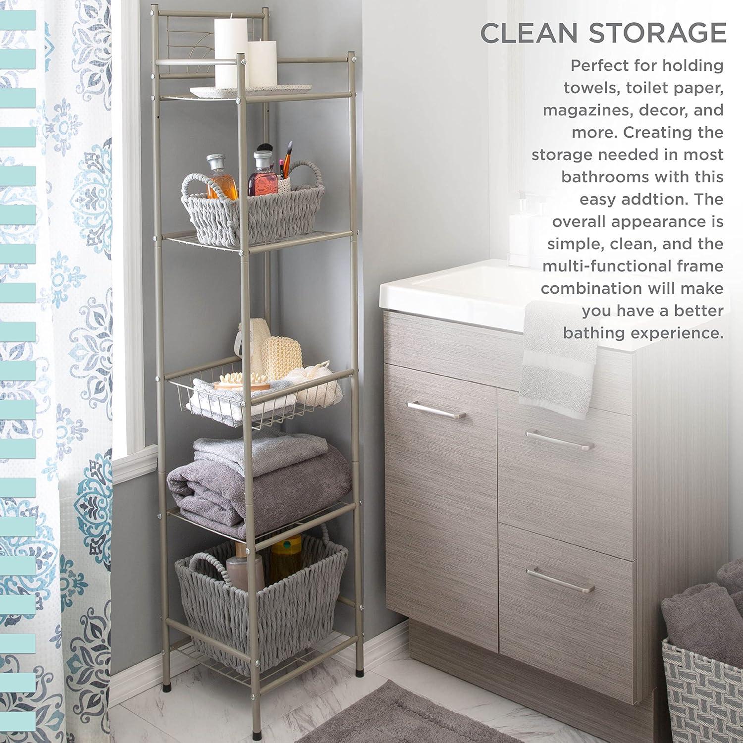 Satin Nickel 5-Tier Freestanding Bathroom Storage Shelf