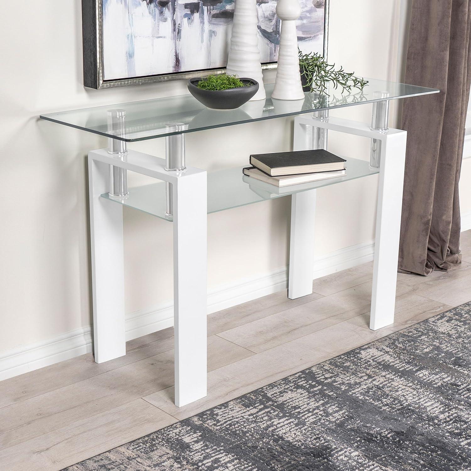 Coaster Dyer Metal Rectangular Glass Top Sofa Table With Shelf White