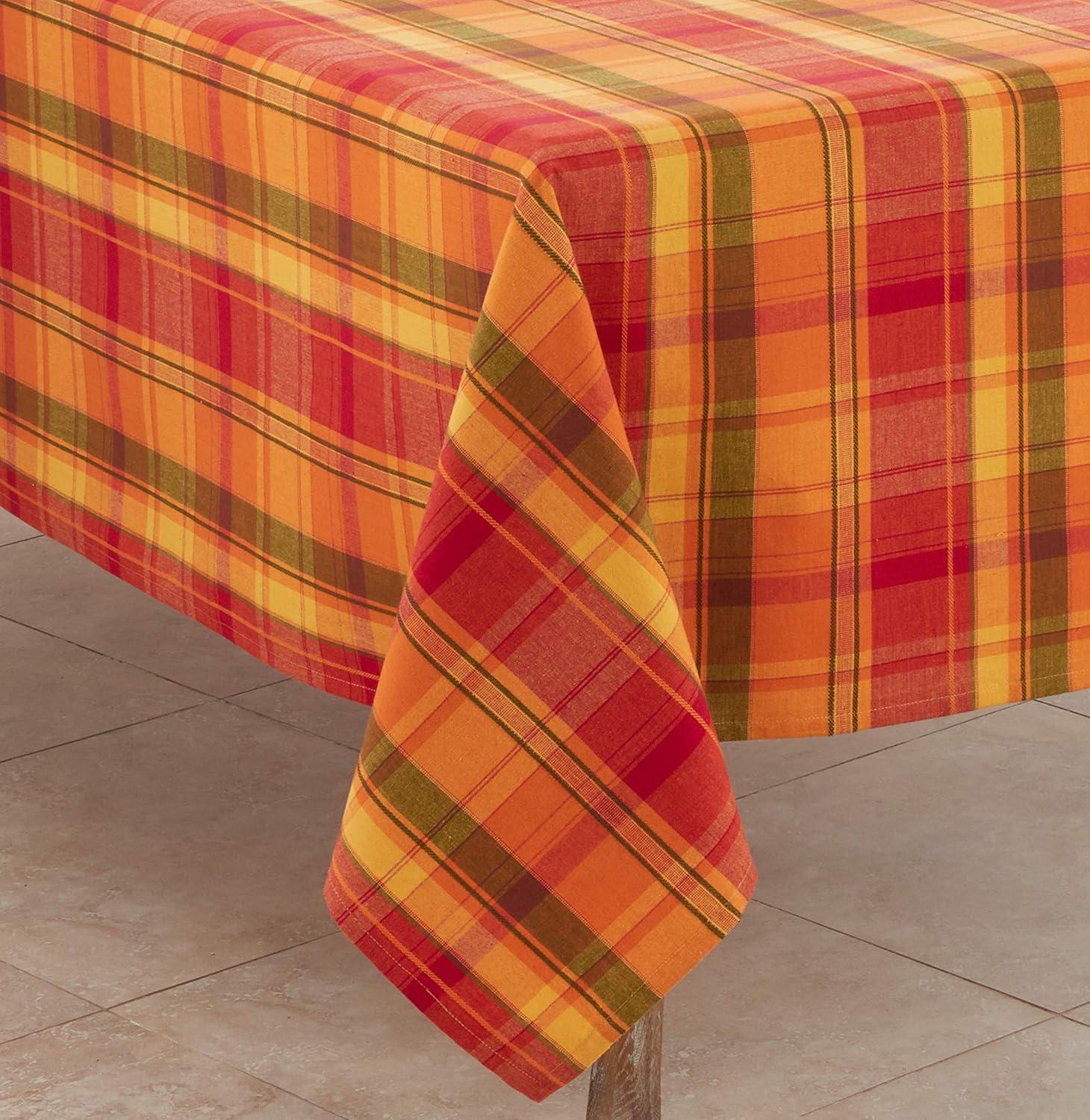 Harvest Plaid Cotton Fall Tablecloth in Warm Colors