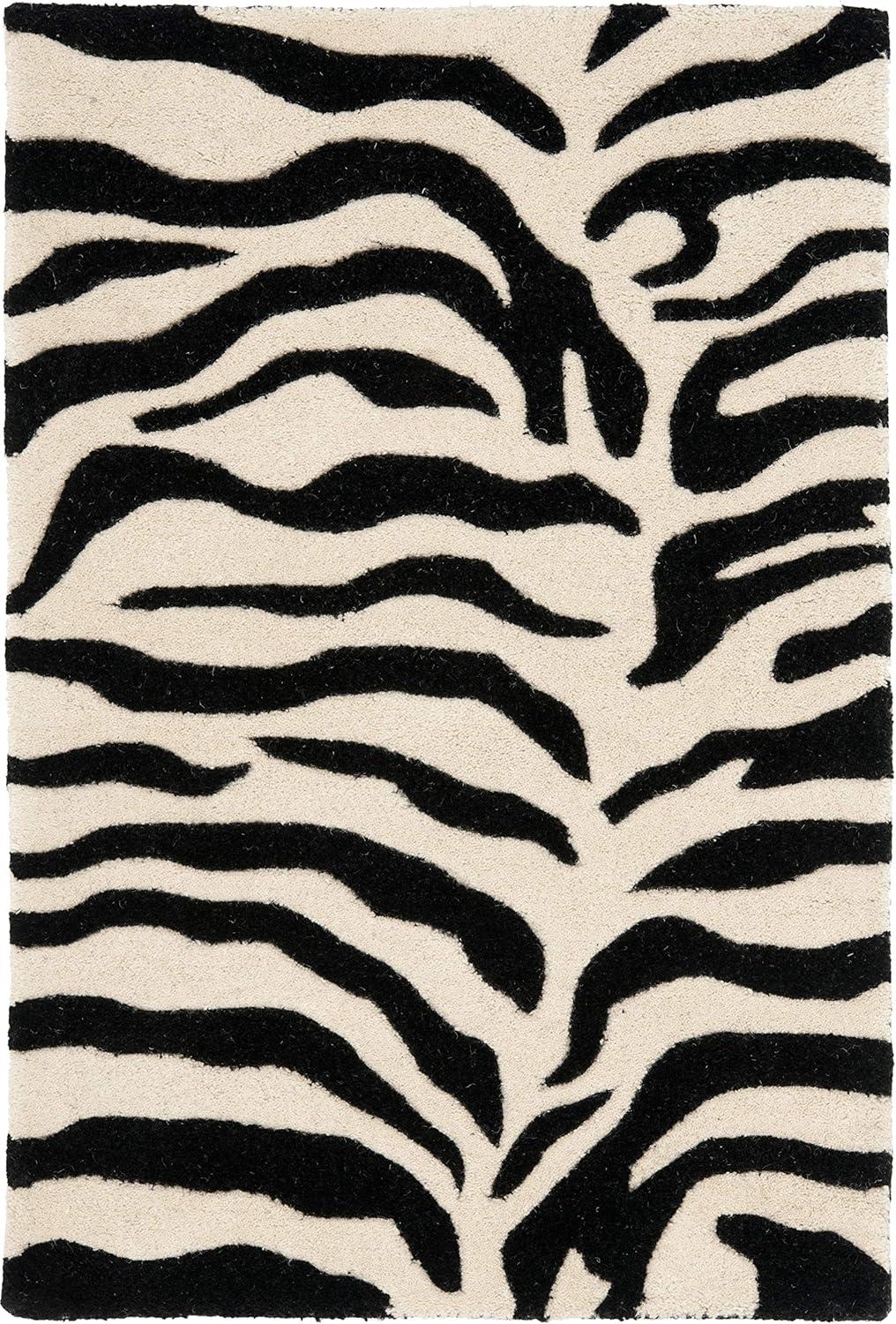 SAFAVIEH Soho Frazier Zebra Striped Wool Area Rug, Beige/Black, 2' x 3'