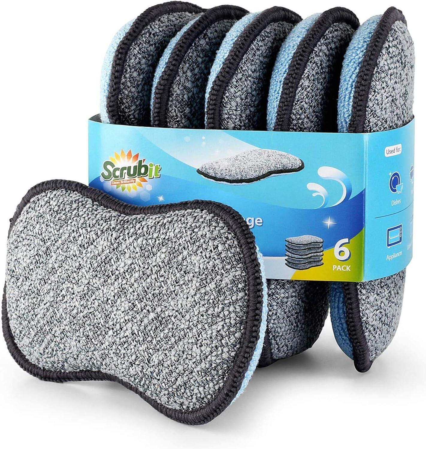 Multi-Purpose Scrub Sponges for Kitchen by Scrub- it - Non-Scratch Microfiber Sponge Along with Heavy Duty Scouring Power - Effortless Cleaning of Dishes, Pots and Pans All at Once (6 Pack, Small)