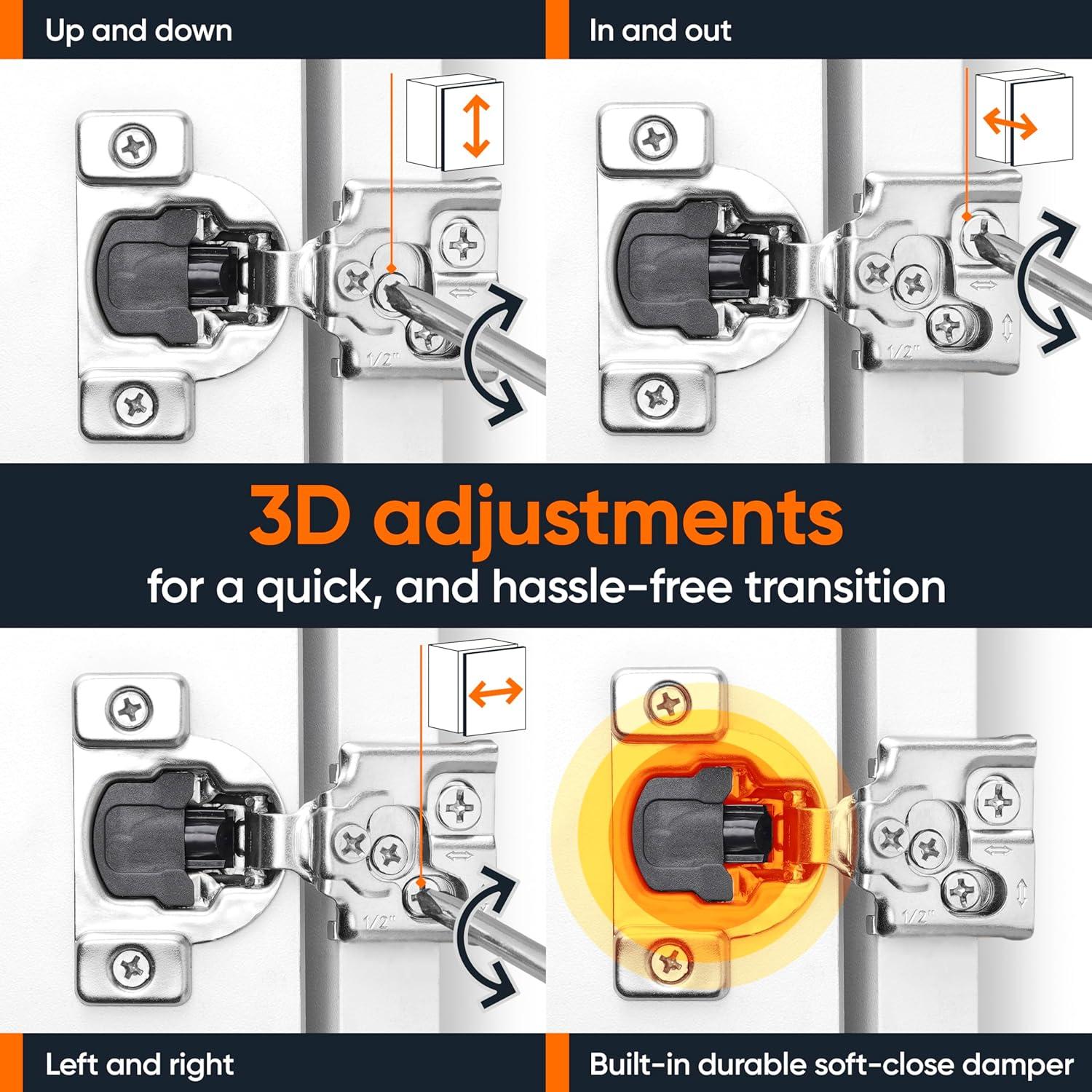 Decobasics 105 Degree 3 Way Adjustability 1/2" Overlay Hinge