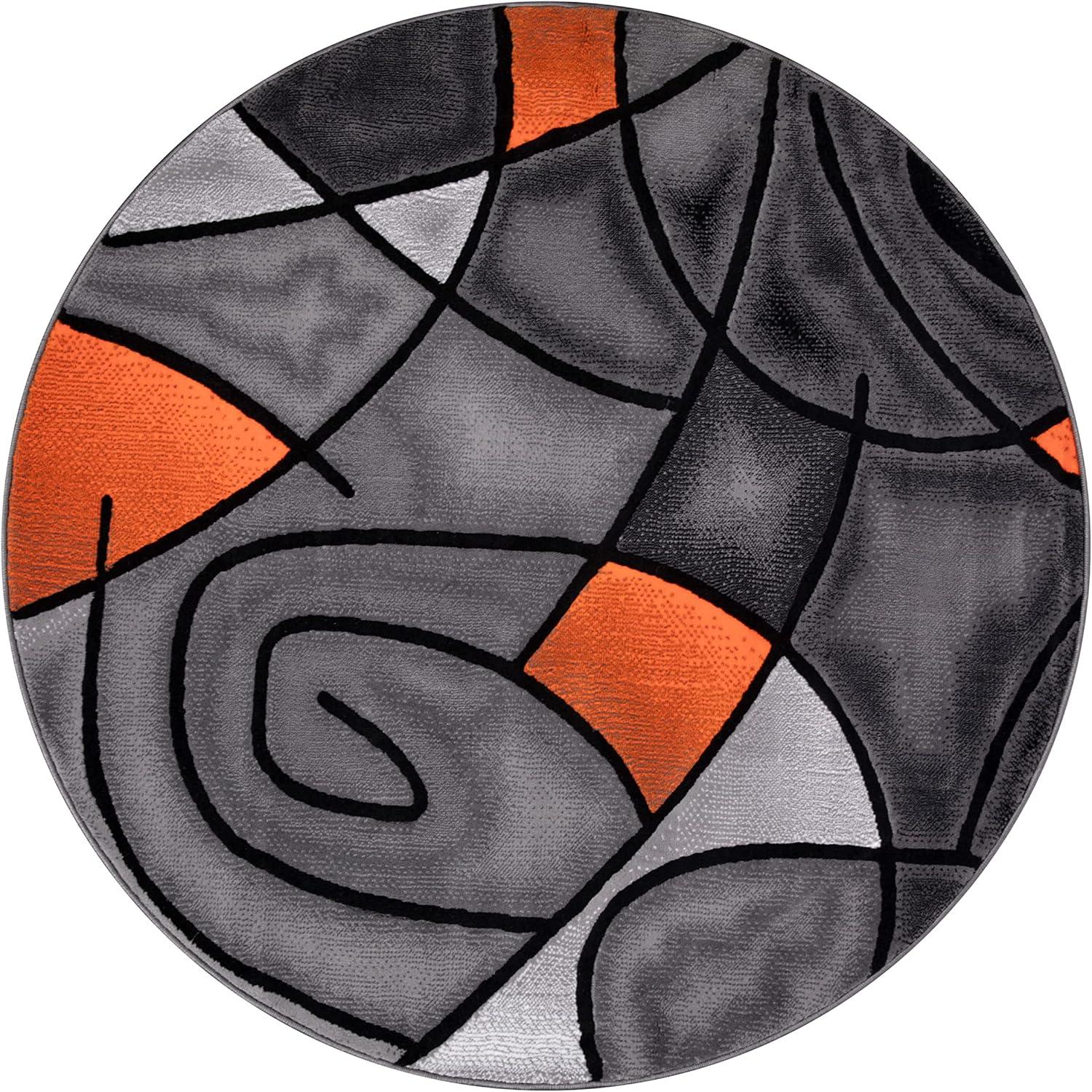 Flash Furniture Jubilee Collection 5' x 5' Round Orange Abstract Area Rug - Olefin Rug with Jute Backing - Living Room, Bedroom, Family Room