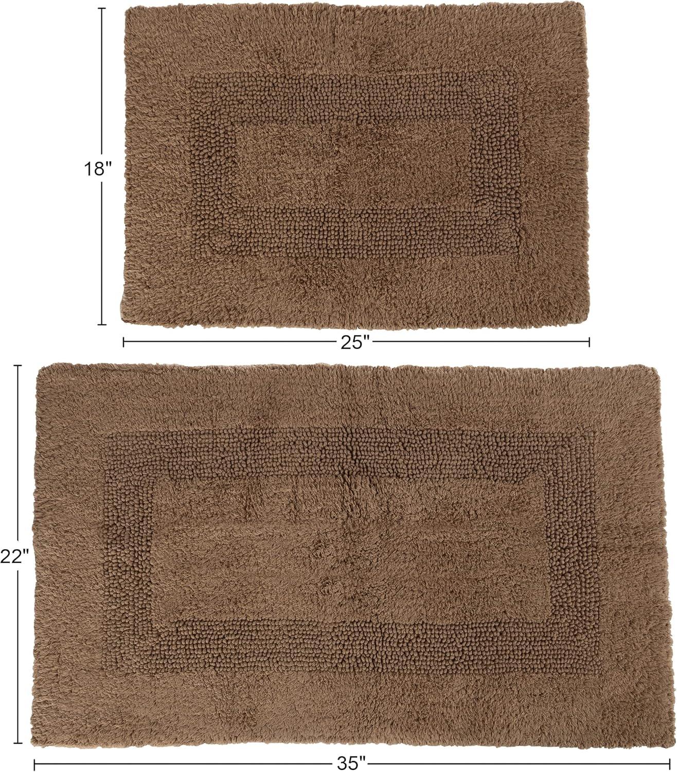 Taupe Cotton 2-Piece Machine Washable Bath Rug Set
