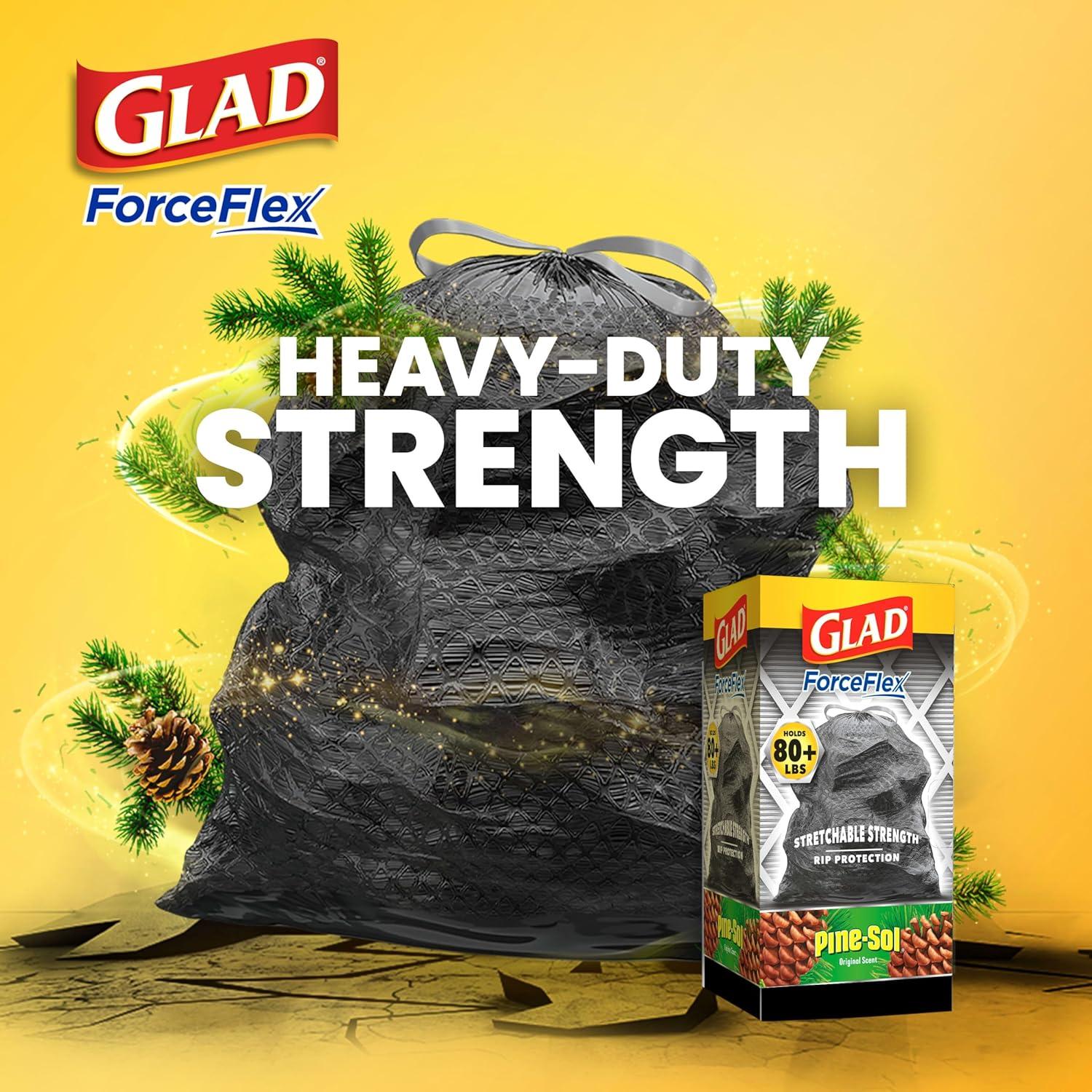 Glad Large Drawstring Trash Bags, Forceflex 30 Gallon Black Trash Bags, 25 Count