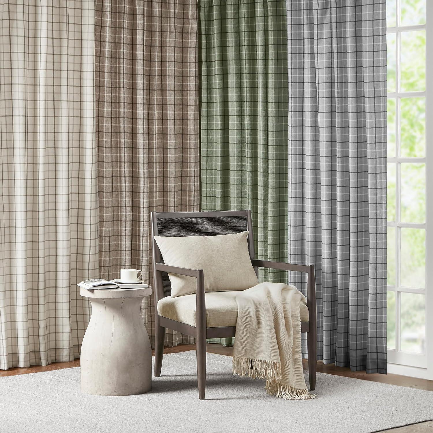 Anaheim Woven Plaid Room Darkening Thermal Fleece Lined Single Curtain Panel