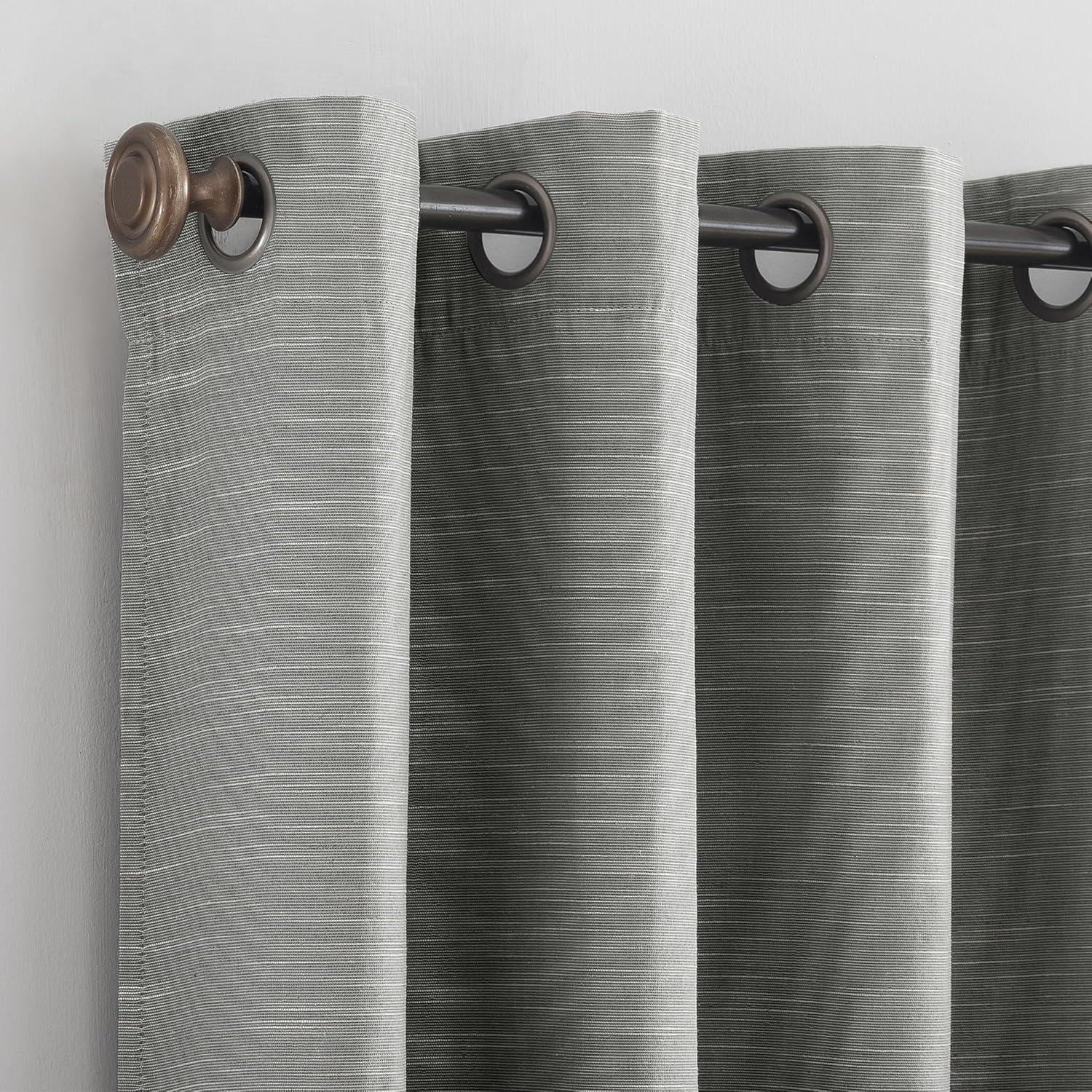 50"x96" Archaeo Total Blackout Textured Linen Blend Grommet Top Curtain Panel Gray: Modern Noise Reduction, Thermal Insulated