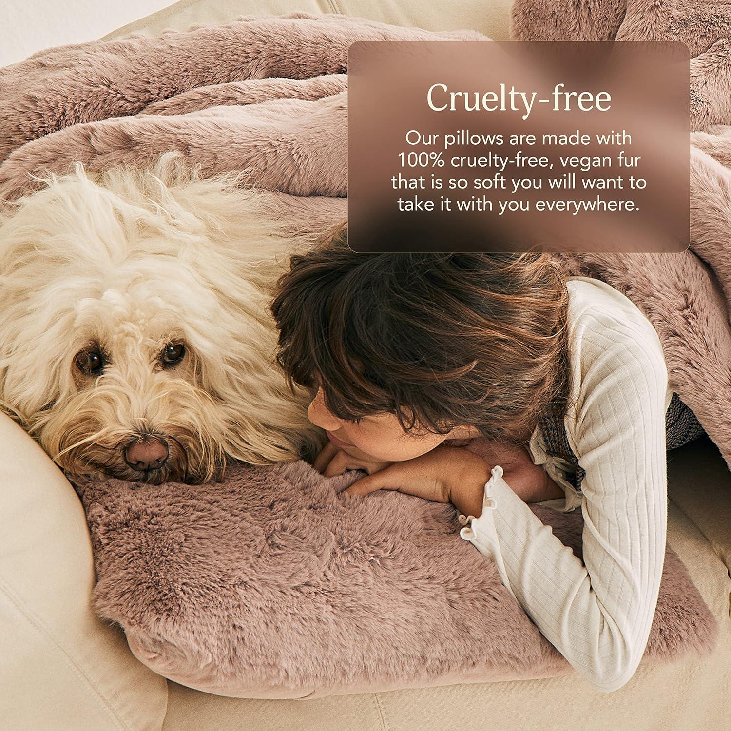 Greige Faux Fur Square Throw Pillow with Polyester Fill