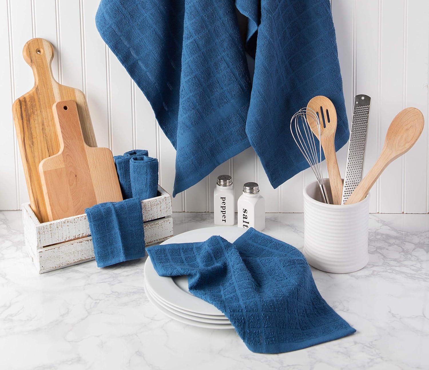 Solid Blue Windowpane Terry Dishtowel (Set of 4)