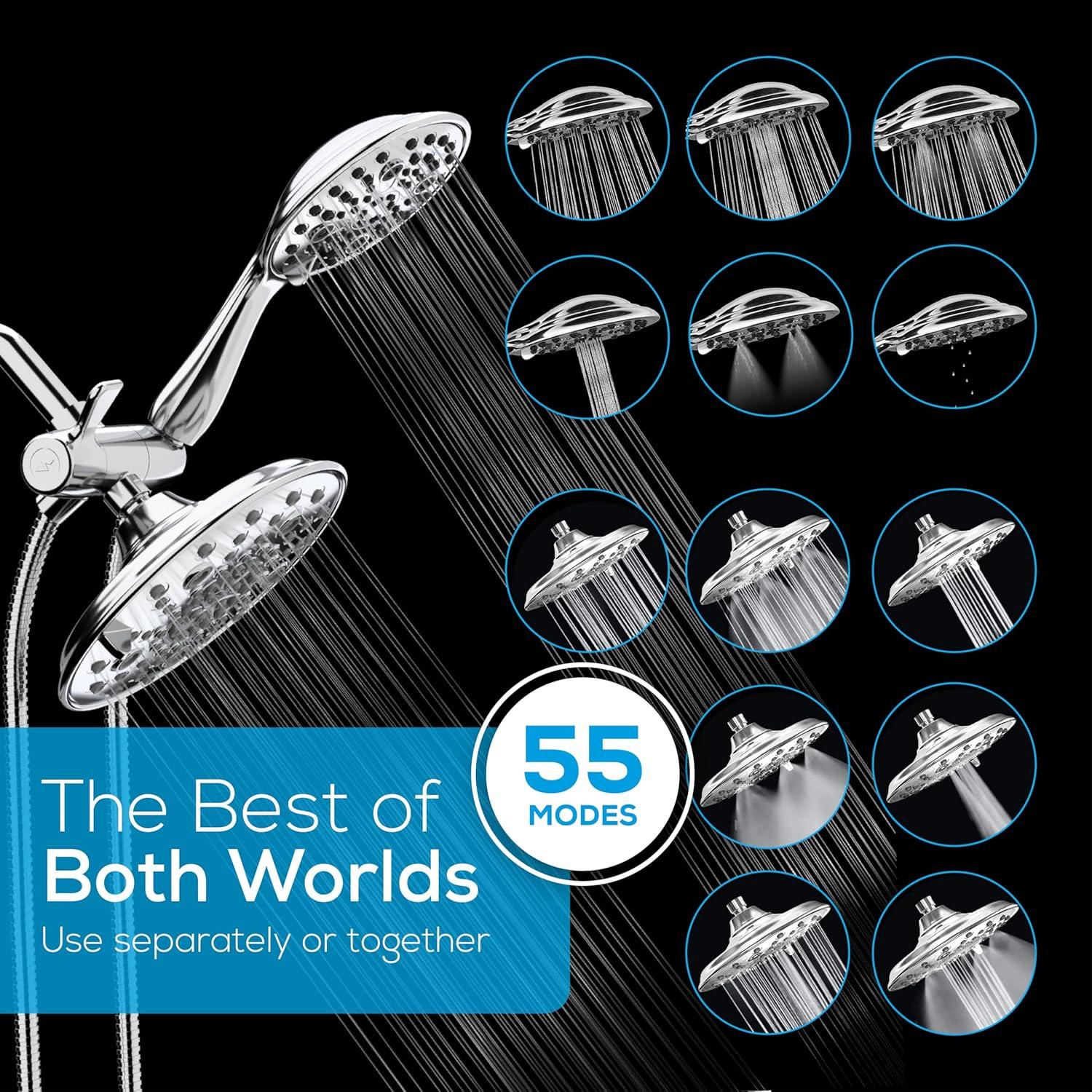 SparkPod Dual Shower Head - 8'' High Pressure Rain Shower Heads with Handheld Spray Combo - Rainfall, Handheld & Dual Mode - Easy Install 3-Way Showerhead with Hose & Holder (Midnight Black Matte)