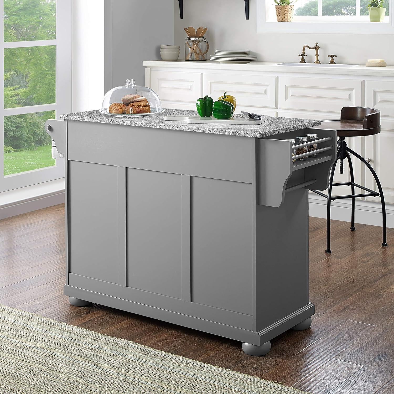 Alexandria Vintage Gray Granite Top Kitchen Island