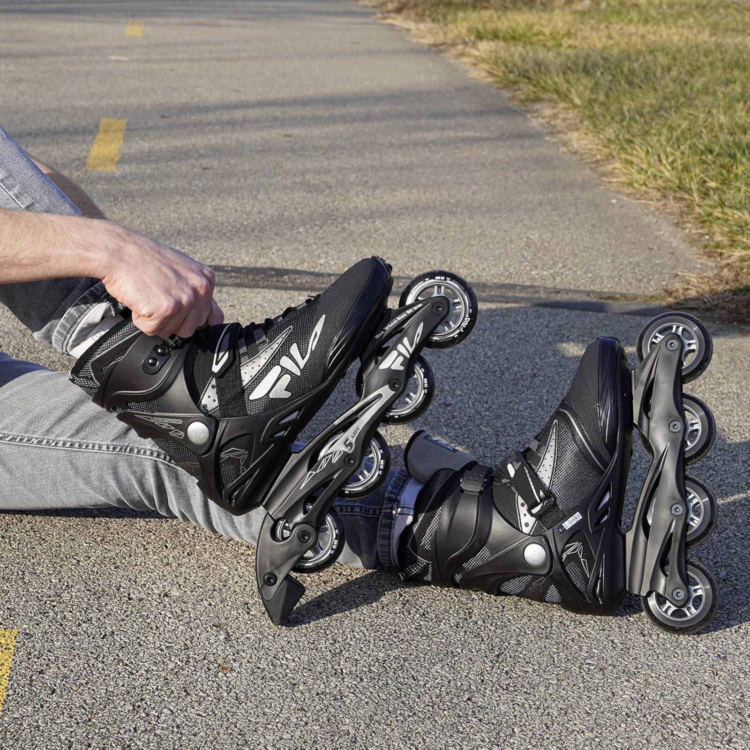 FILA Legacy Comp Inline Skates for Teens and Adults, Unisex Inline Skates for Girls, Boys, Women and Men, Black and Gray, Men's 8