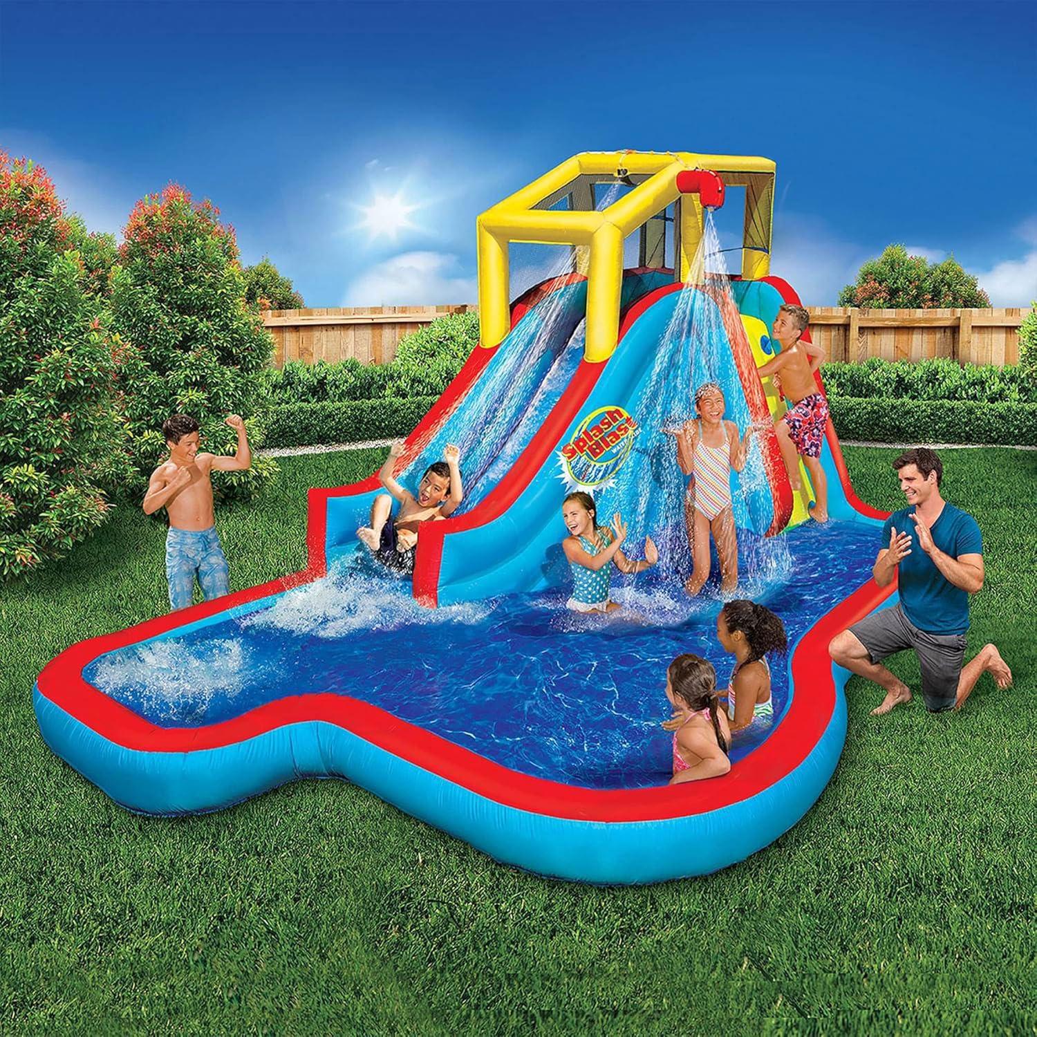 Banzai Inflatable Water Park w/ Climbing Wall, Ball Game & Splash Pool