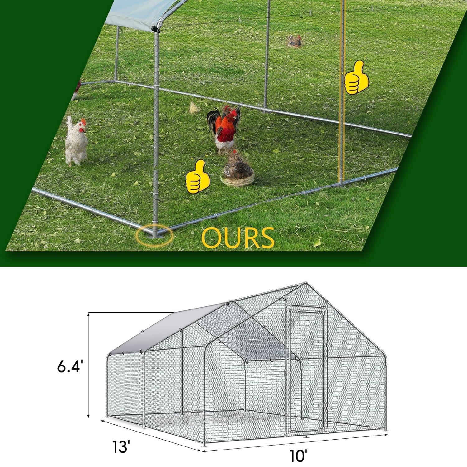 Tolead Large Metal Chicken Coop and Run with Tri-Supporting Wire Mesh, Silver Fits 20 Chickens, Ducks, Rabbits