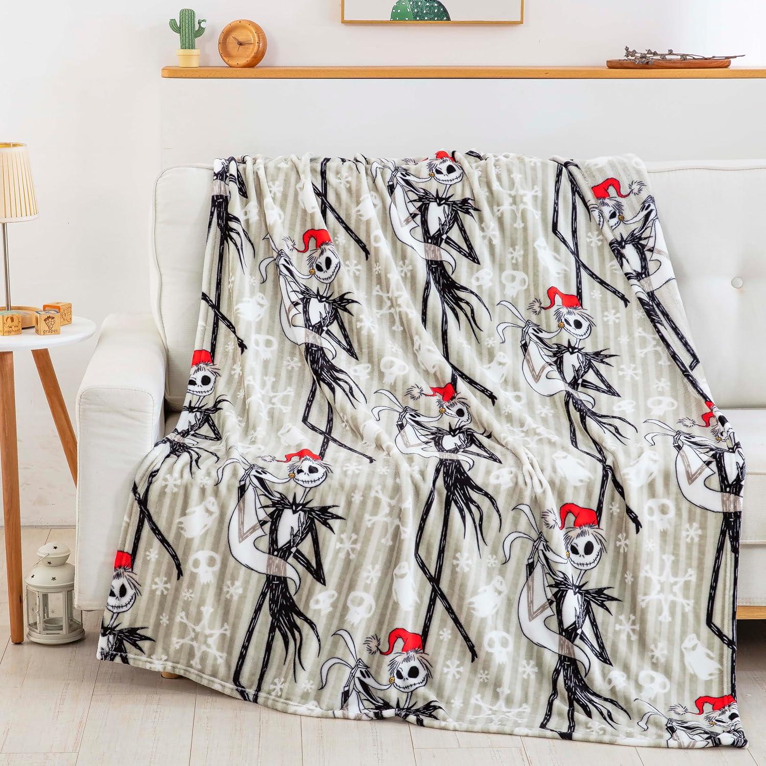 Nightmare Before Christmas Ghostly Holiday Disney Silk Touch Throw Blanket, 50 x 70 inches Grey