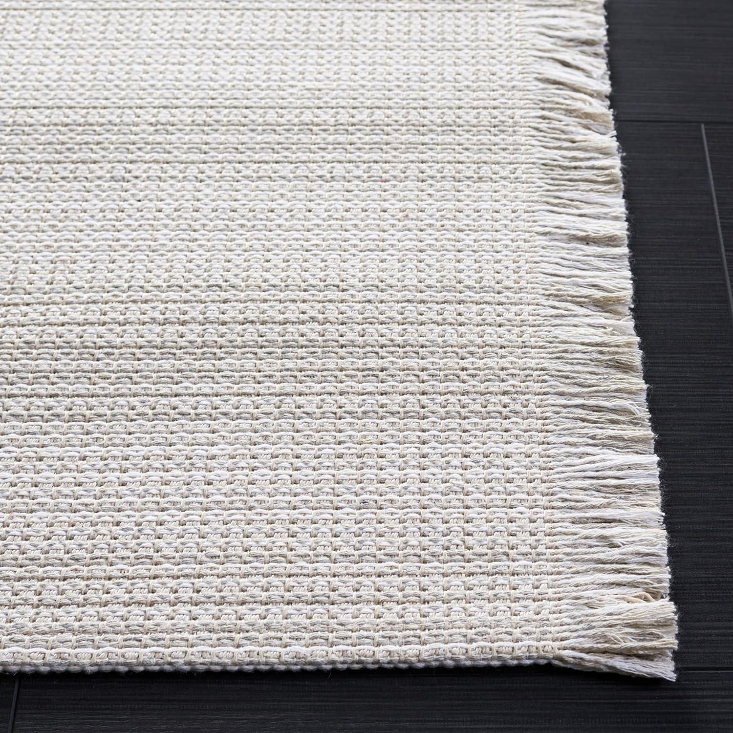 Ivory and Grey Flat Woven Cotton Synthetic 9' x 12' Area Rug