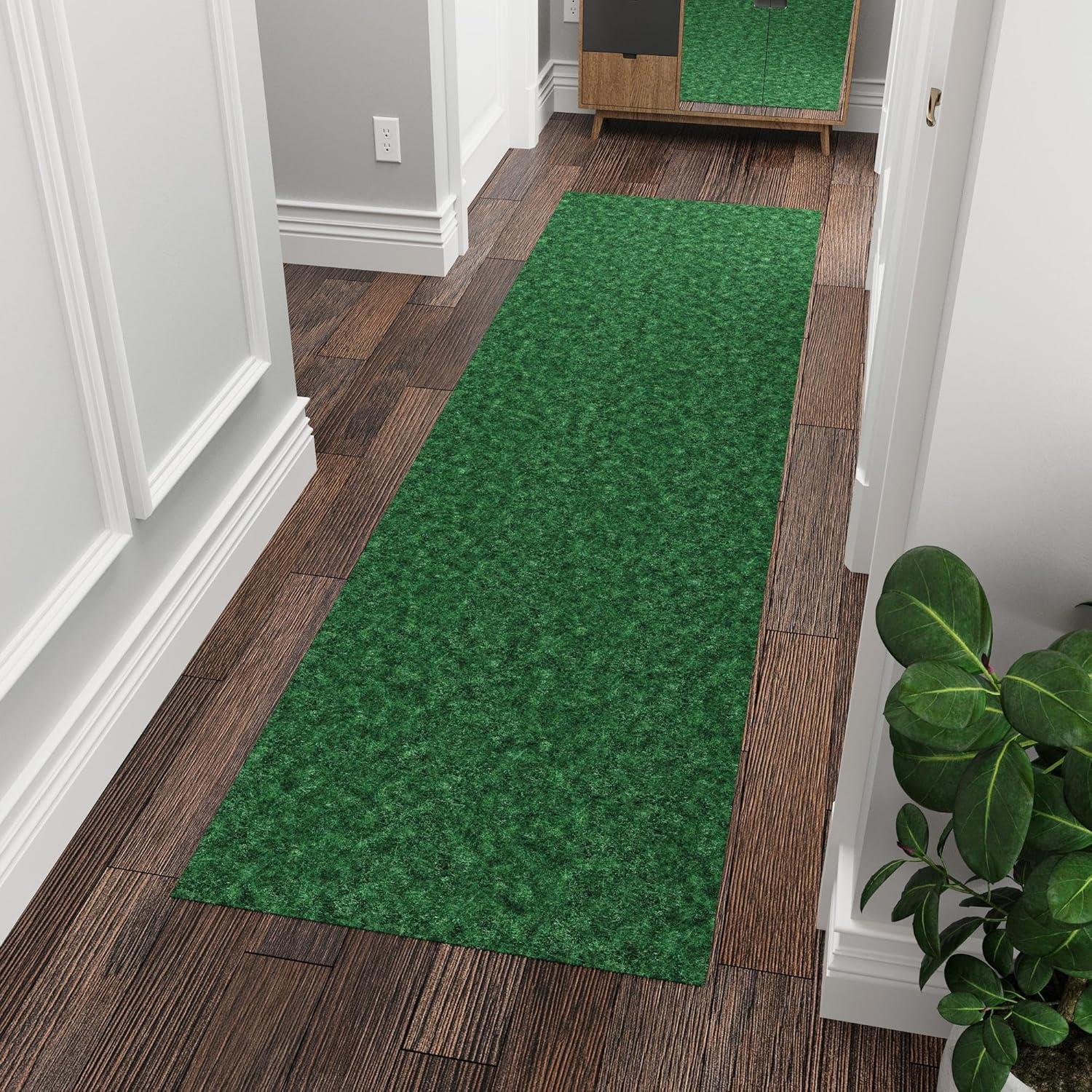 Green Polyester Non-Slip Indoor/Outdoor Runner Rug 3x6