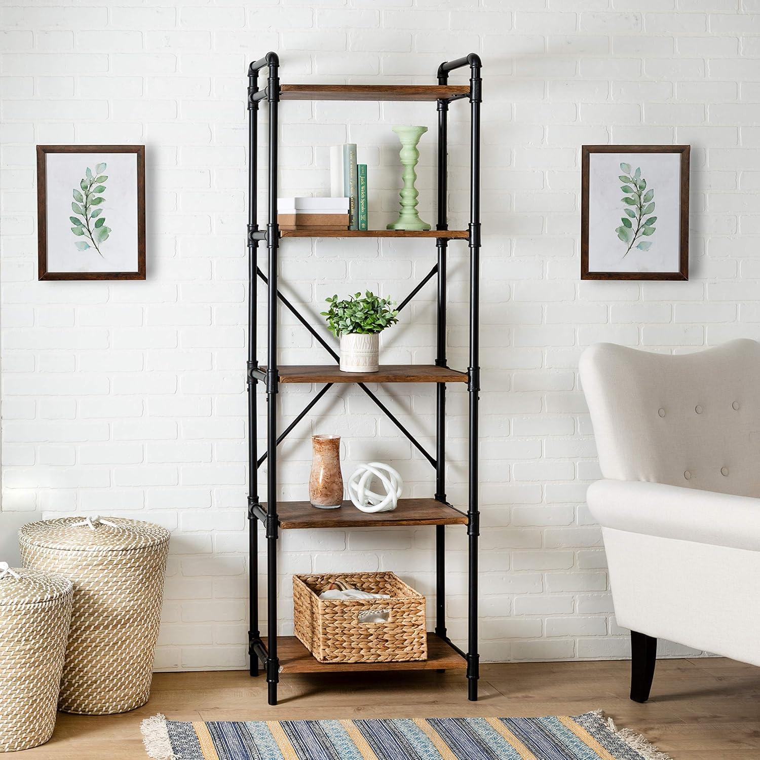 Honey-Can-Do Steel and MDF 5-Tier Industrial Bookcase, Rustic/Black