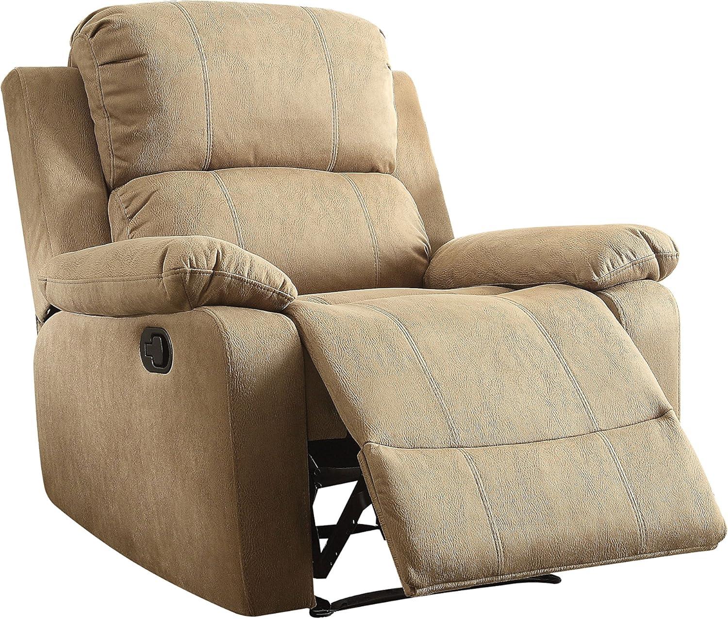 Light Brown Polished Microfiber Wood Recliner with Memory Foam