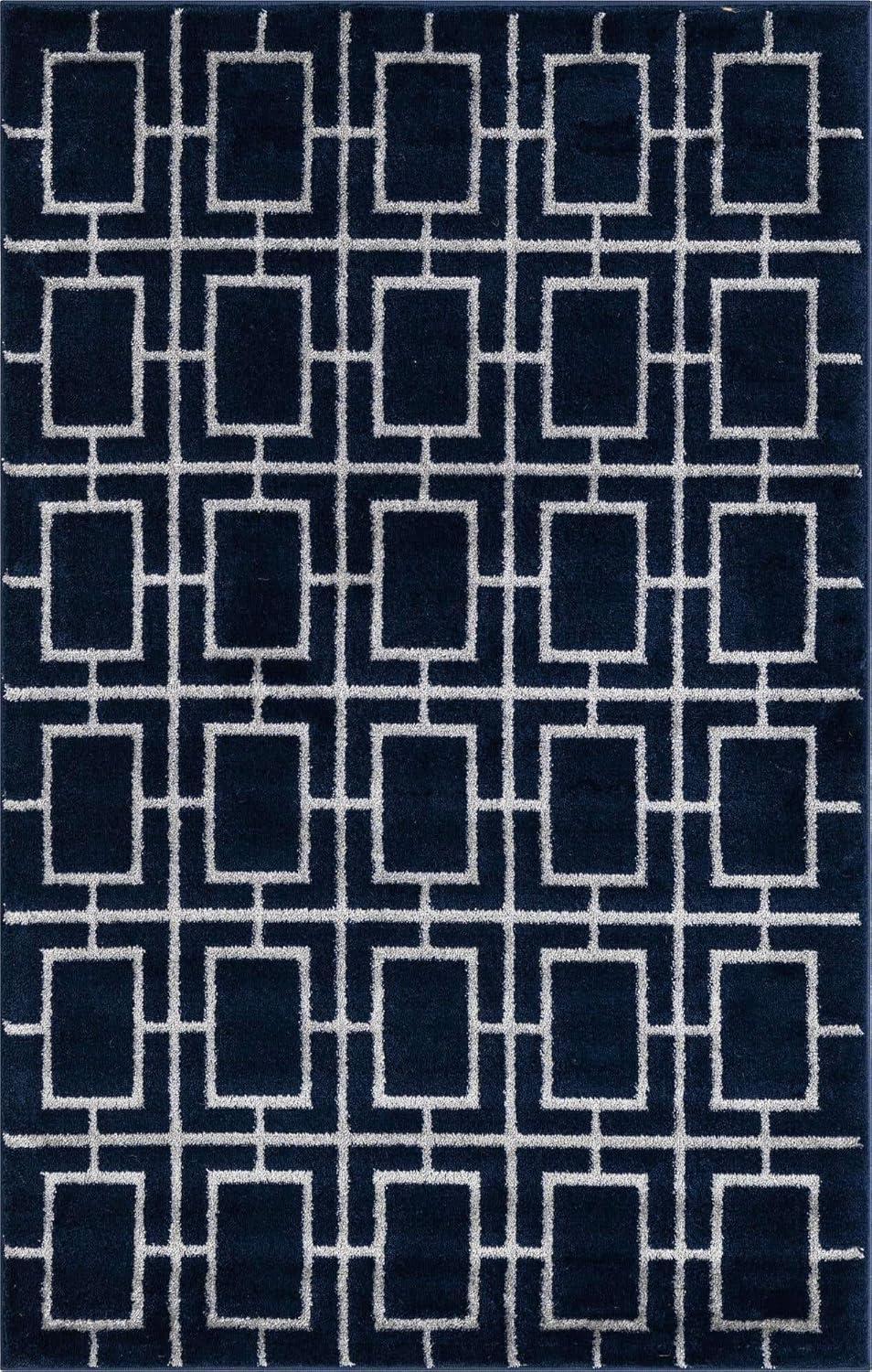 Glam Navy Blue Silver Area Rug