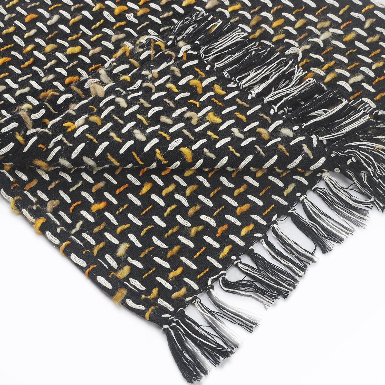 Ox Bay Modern Interwoven Throw Blanket with Fringe, 50" x 60", Black / Gold