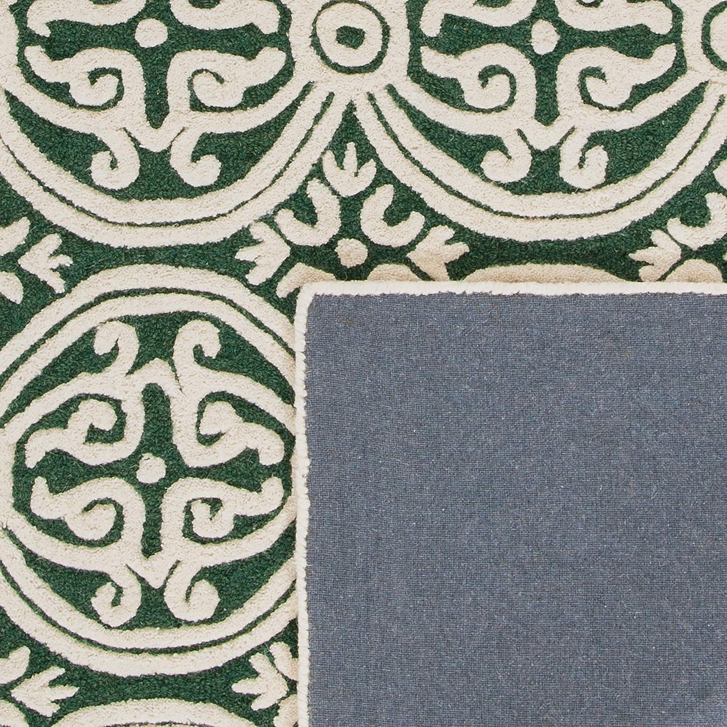 Hand-Tufted Dark Green and Ivory Wool Area Rug 3' x 5'