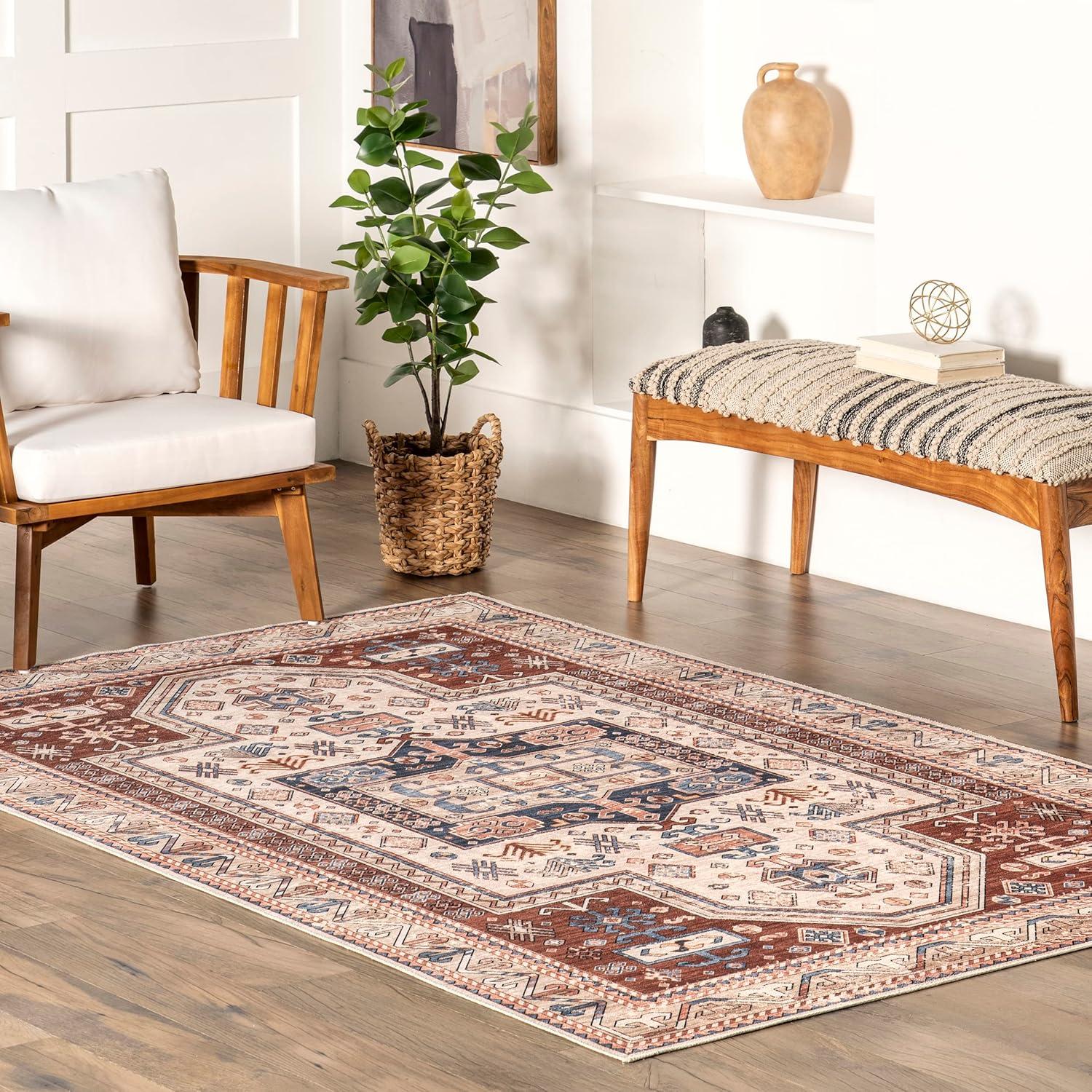 Eco-Chic Rust 4' x 6' Synthetic Non-Slip Washable Area Rug