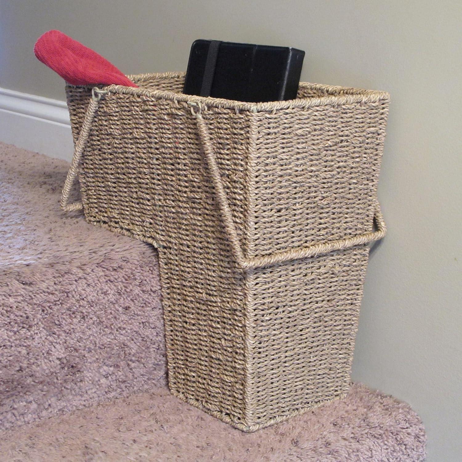 Natural Brown Seagrass Rectangular Stair Storage Basket