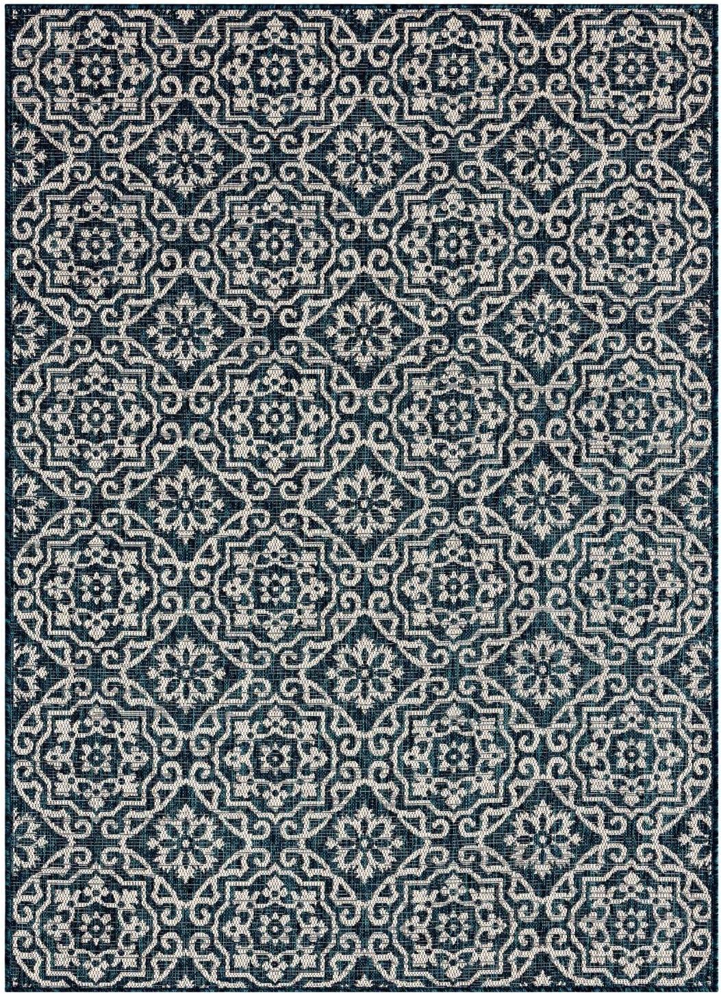 NICOLE MILLER NEW YORK Patio Country Danica Geometric Indoor/Outdoor Area Rug, Navy Blue/ Ivory