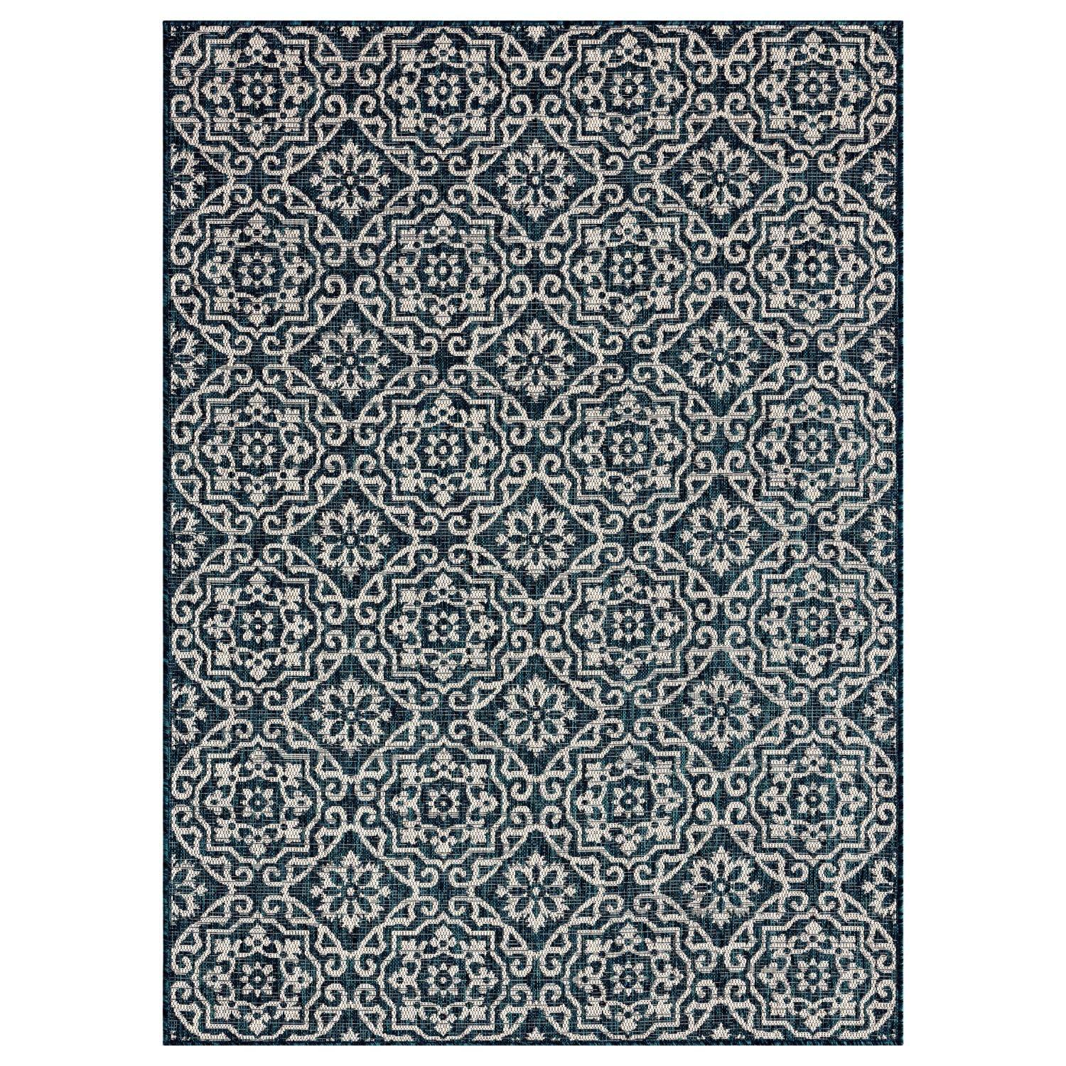NICOLE MILLER NEW YORK Patio Country Danica Geometric Indoor/Outdoor Area Rug, Navy Blue/ Ivory