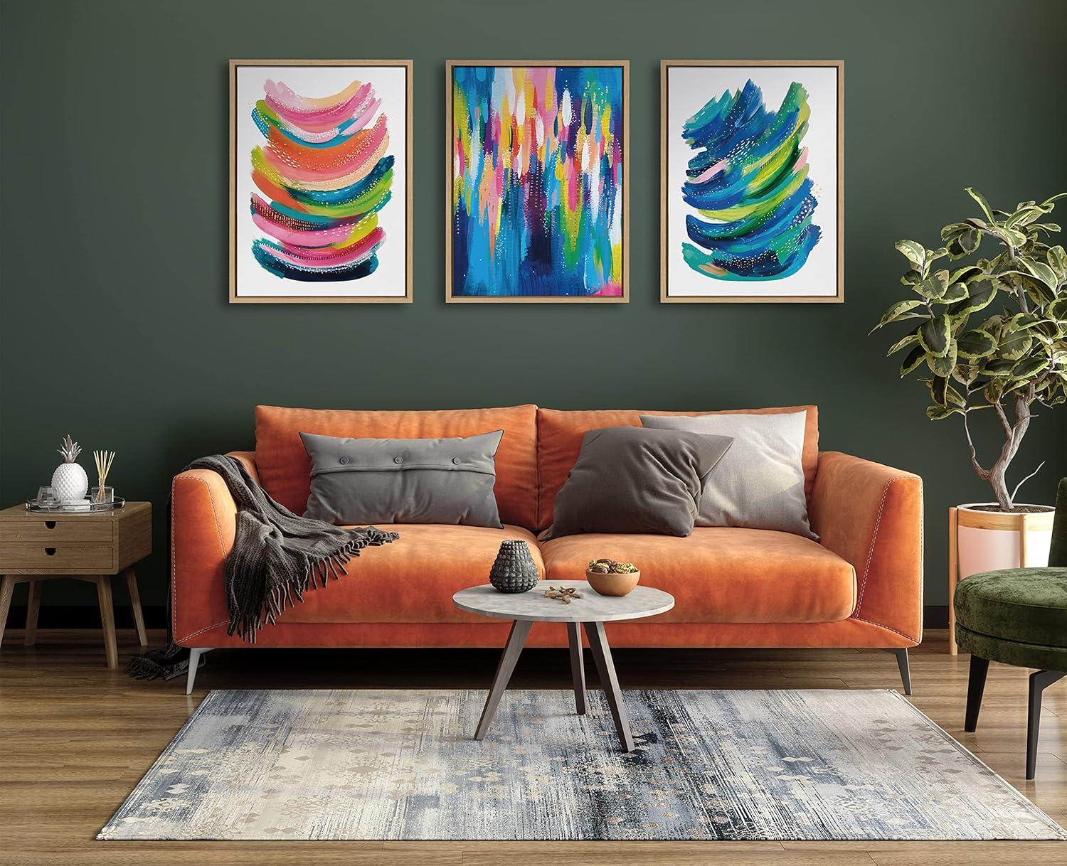 Kate and Laurel Sylvie Bright Abstract Framed Canvas Wall Art by Jessi Raulet of Ettavee, 18x24 Natural, Modern Colorful Brushstrokes Art for Wall