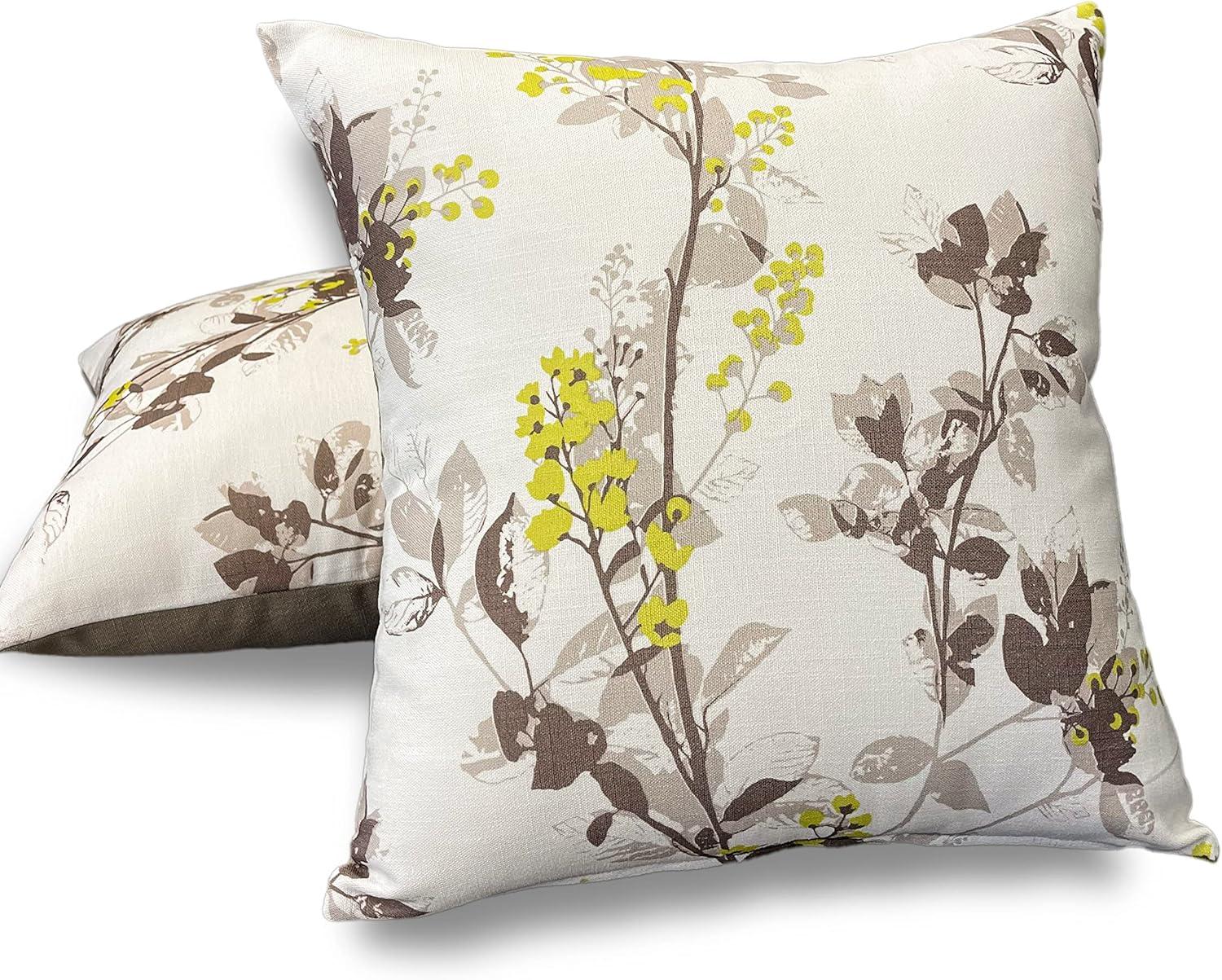 Ivory Floral Print Polyester Square Throw Pillow Set