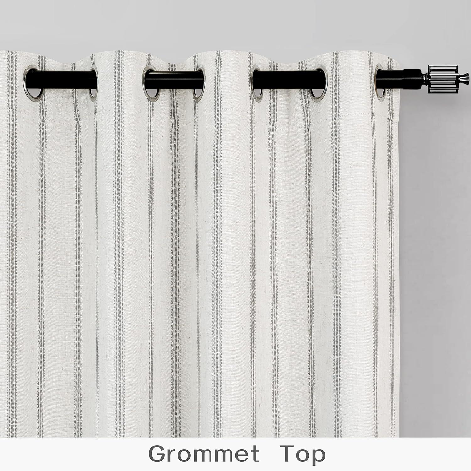 Gray Linen Blend Blackout Grommet Curtains 84 Inches Long