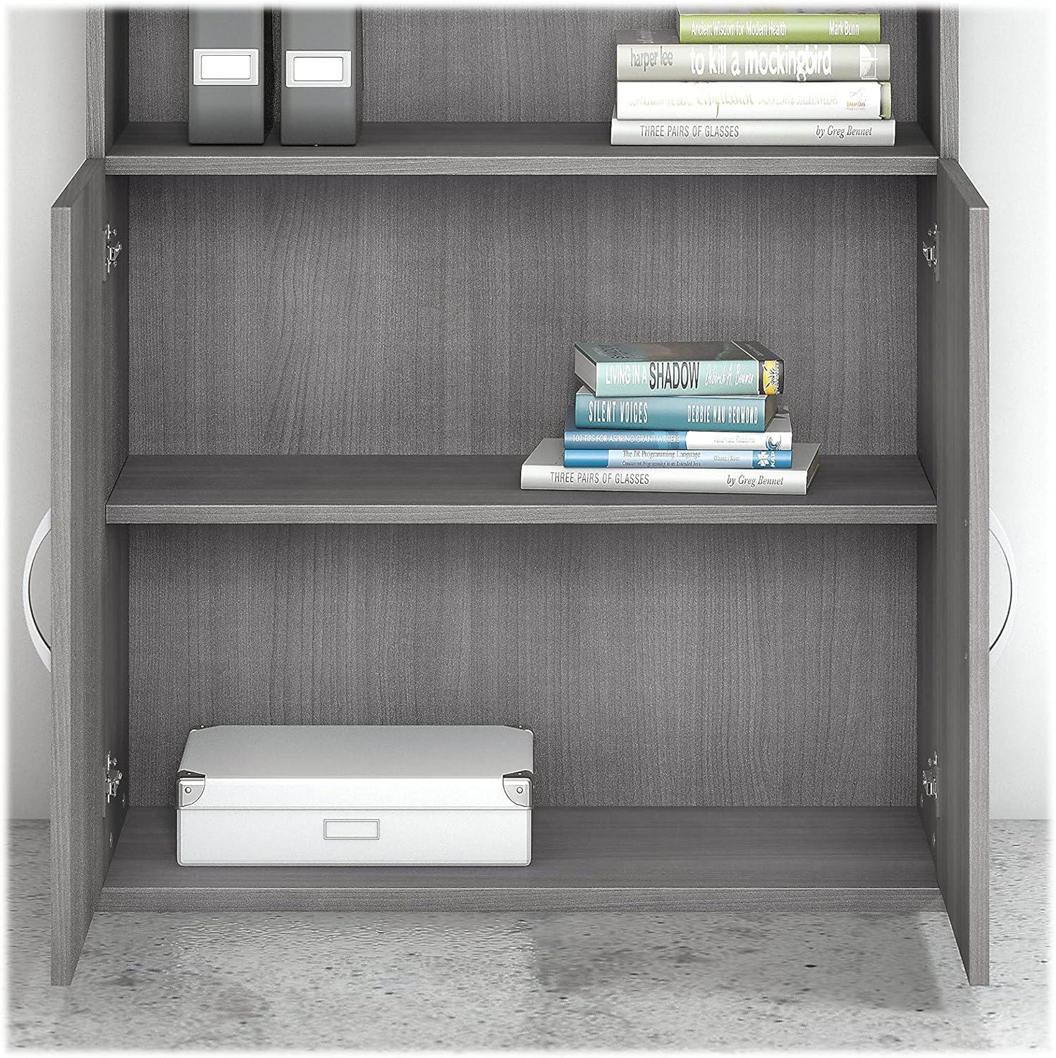 Platinum Gray 5-Shelf Bookcase with Doors and Adjustable Shelves