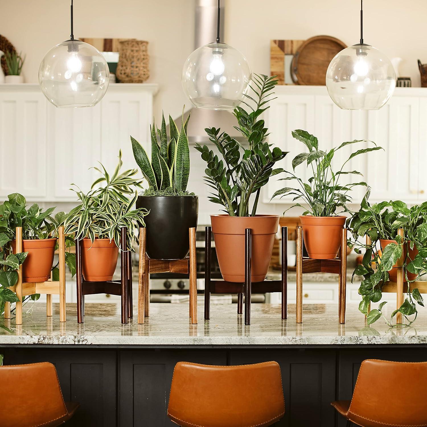 Indoor Plant Stand, Adjustable Wooden Tall Plant Stand, Indoor Planter Holder, Mid Century Modern Planter Outdoor Bamboo Holder, Fits 8 9 10 11 12 in Wide Basket, Expandable Pedestal Only