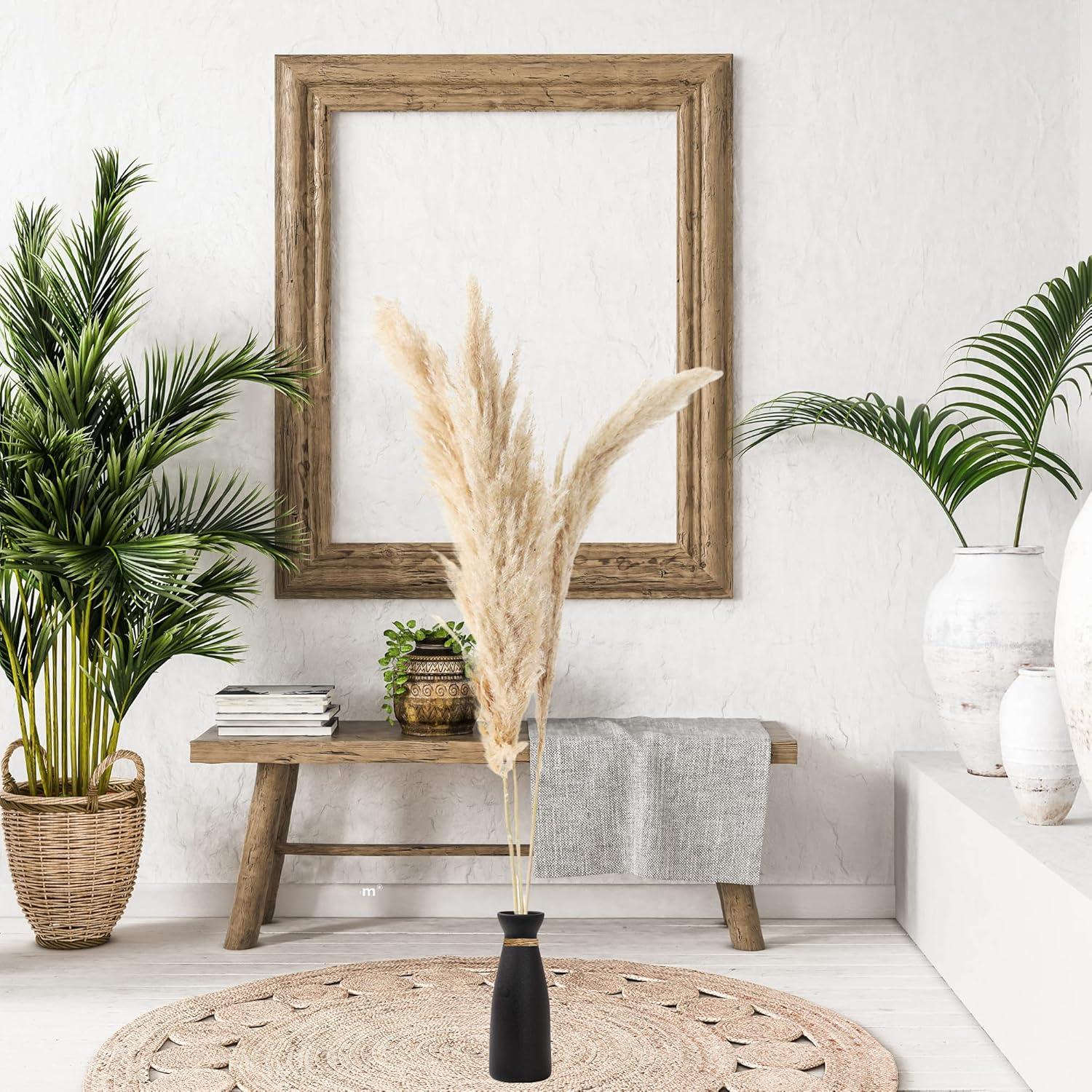 W.Z WOODZIA Black Ceramic Vase for Pampas Grass, Modern Boho Home Decor Style, Perfect for Decorative Dried Flowers or Dining Table Centerpieces [Pampass Not Included] (Black), WZ-2