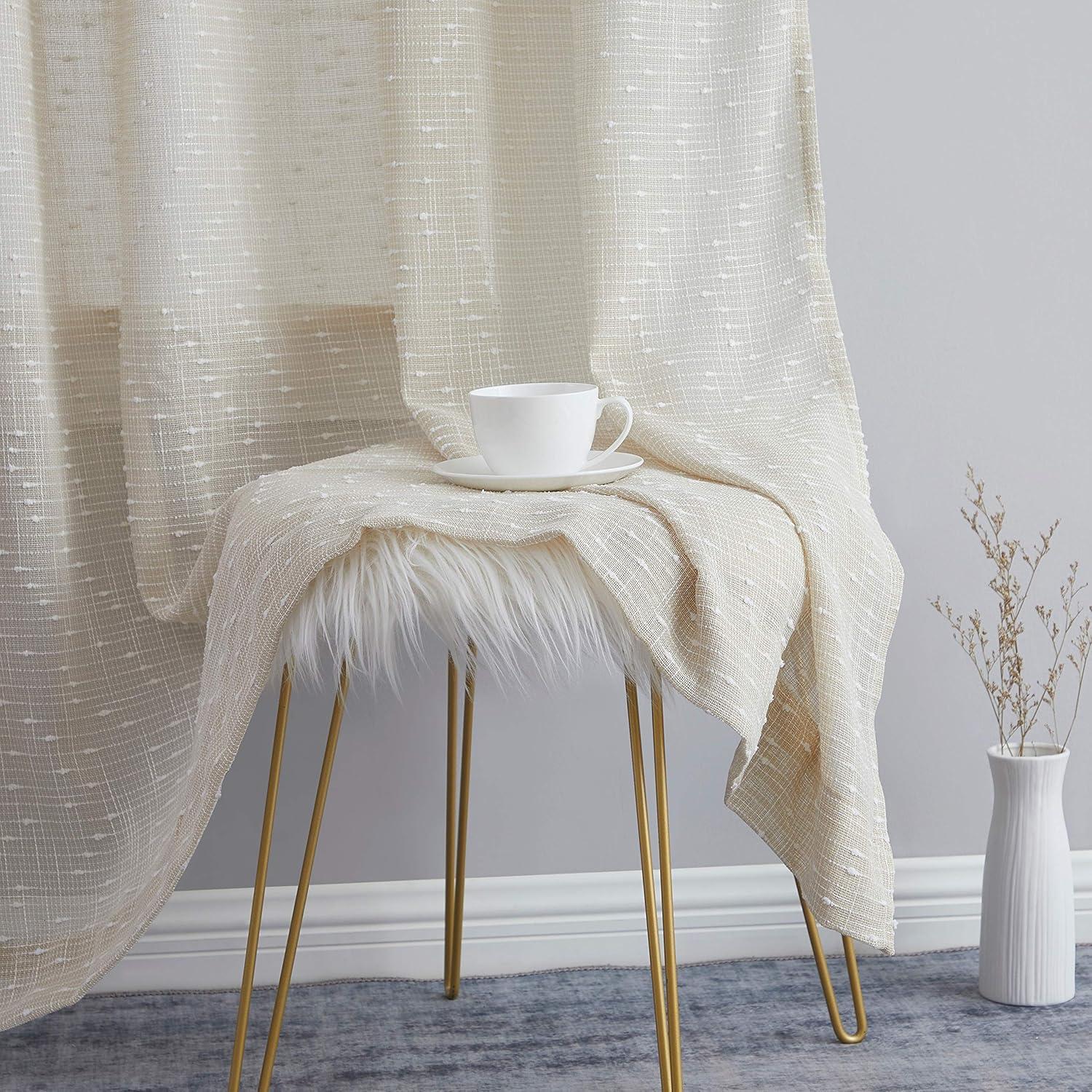 HLC.ME Emily Faux Linen Semi Sheer Light Filtering Back Tab Pocket Lightweight Window Curtains Drapery, 2 Panels - Beige, 54 W x 84 L