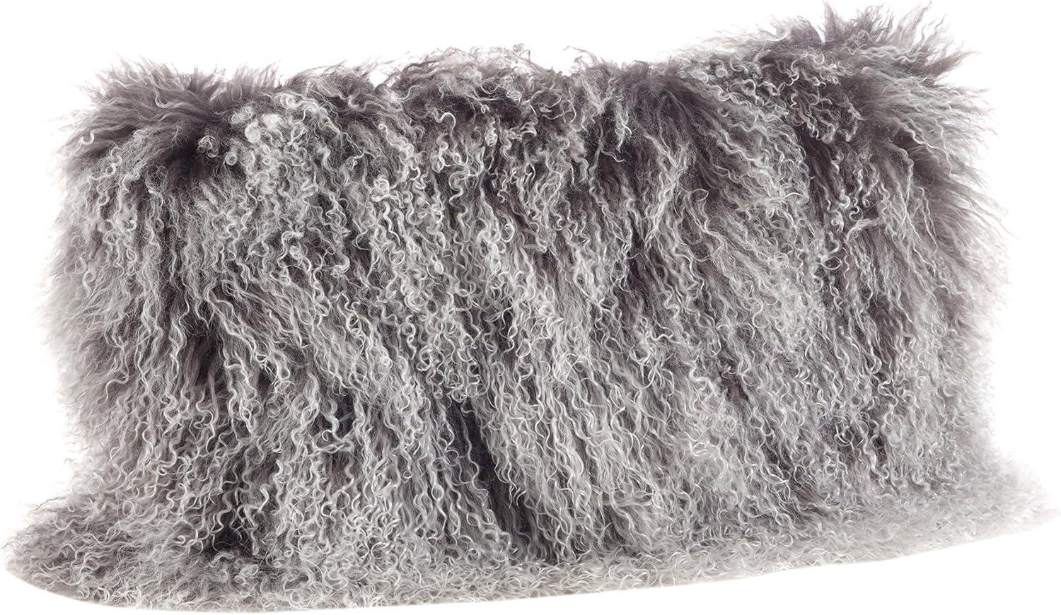 SARO 3564.CK1220B 12 x 20 in. Wool Mongolian Lamb Fur Throw Pillow - Charcoal