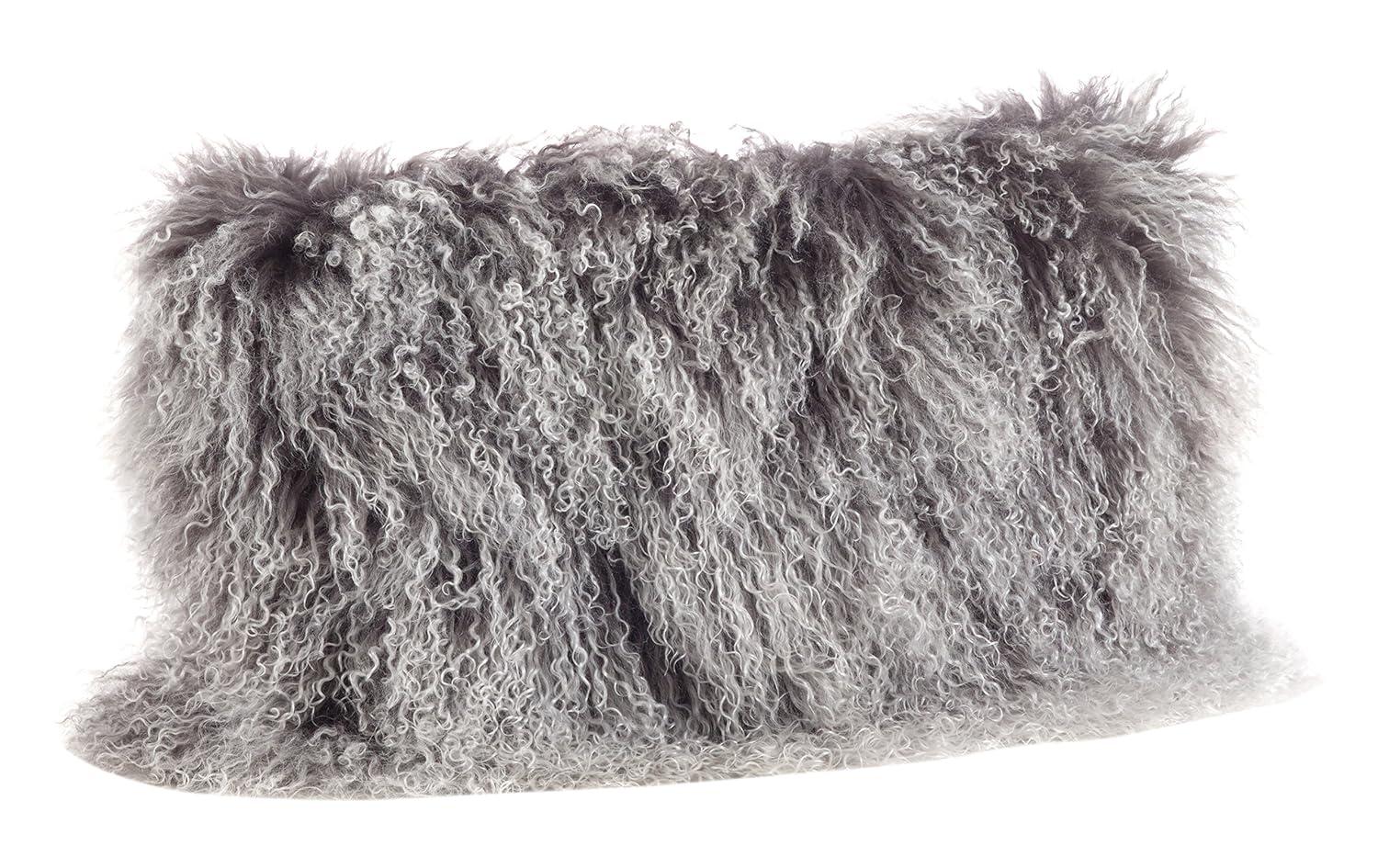 SARO 3564.CK1220B 12 x 20 in. Wool Mongolian Lamb Fur Throw Pillow - Charcoal