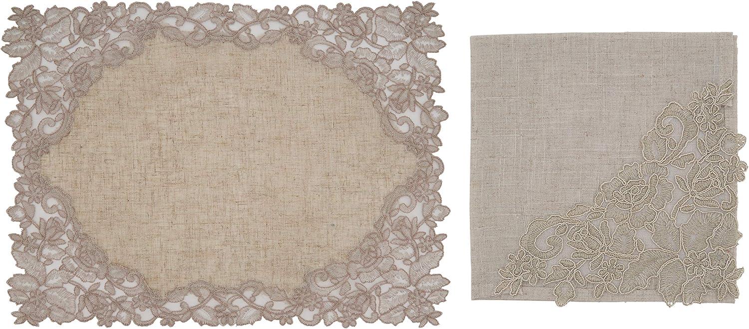 Saro Lifestyle Embroidered Design Lace Napkin and Placemat Set -  ( 1 placemat and 1 napkin)